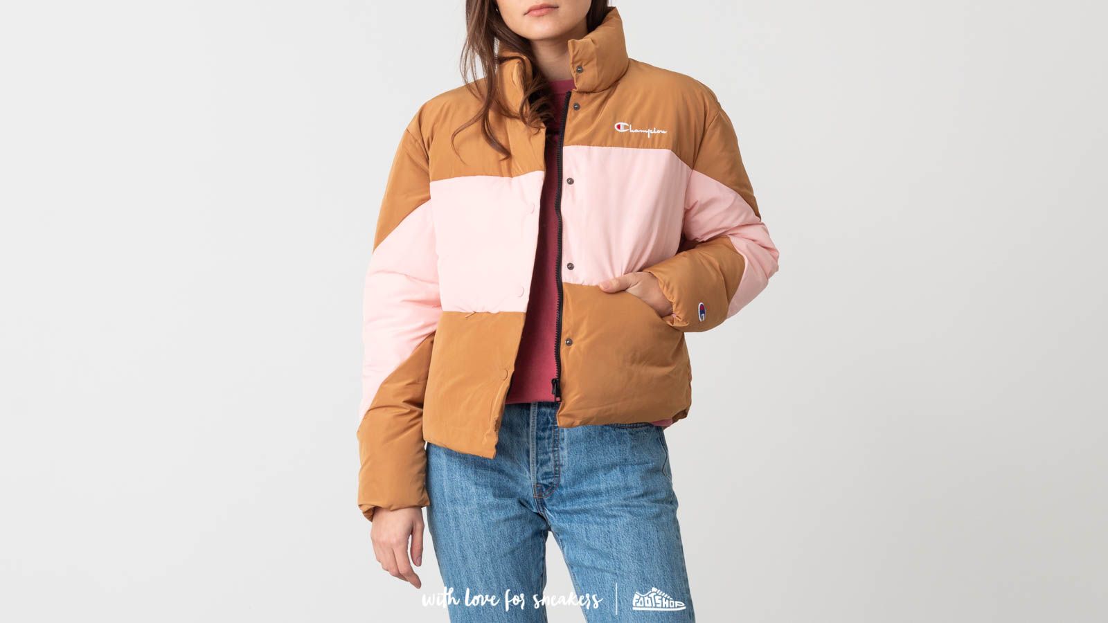 Jackets Champion Cropped Oversized Jacket Brown Pink Footshop