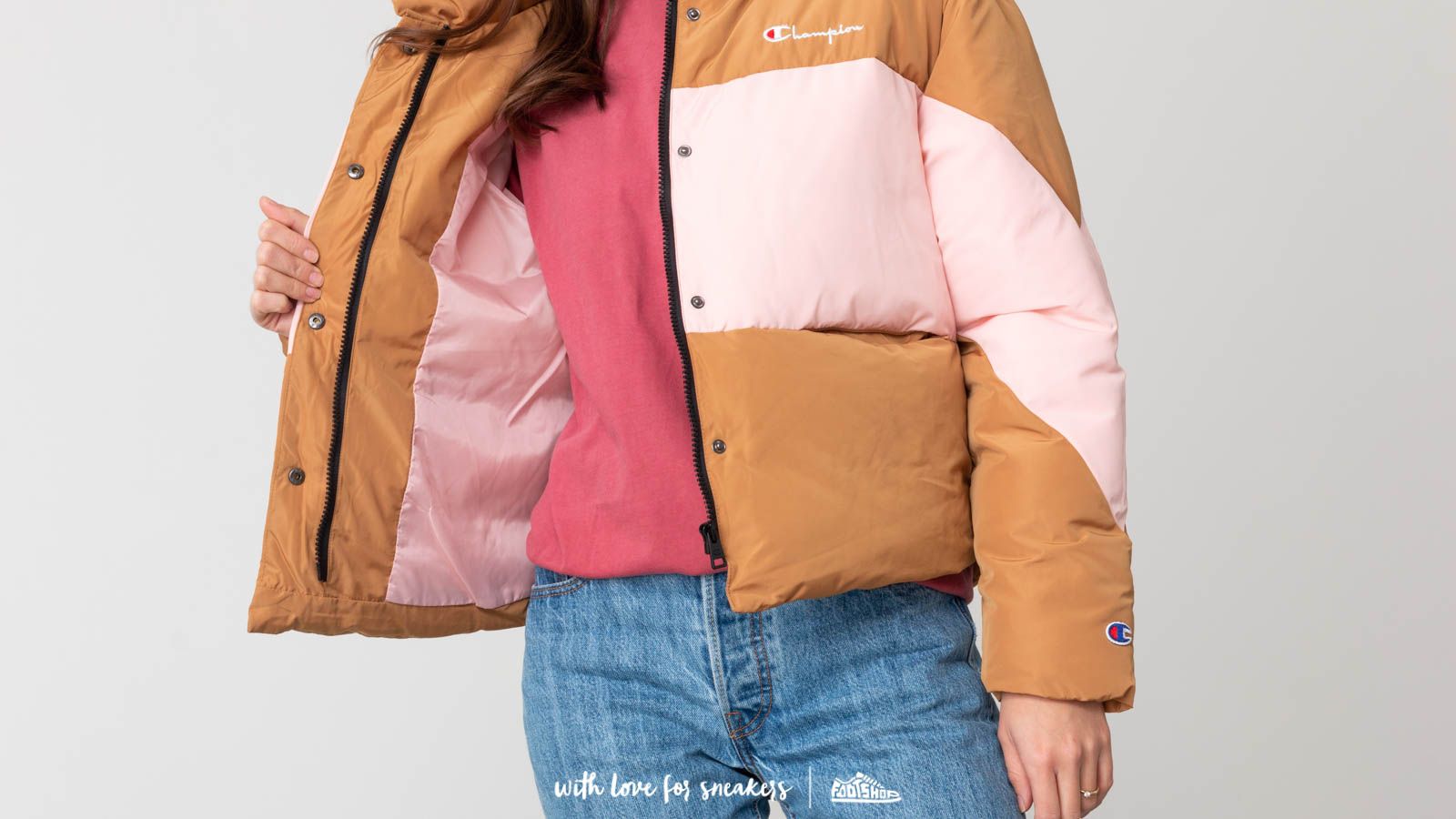 Kurtki Champion Cropped Oversized Jacket Brown/ Pink