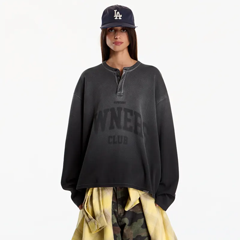 Maglietta Represent Owners Ls Henley UNISEX Weathered Black