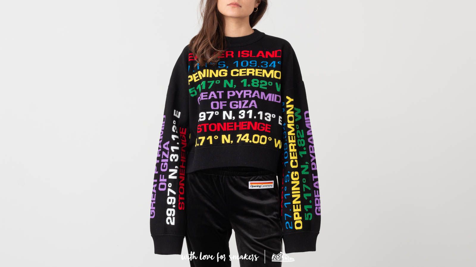 Svetry Opening Ceremony Destination Hand-Knit Graphic Sweatshirt Black Multi