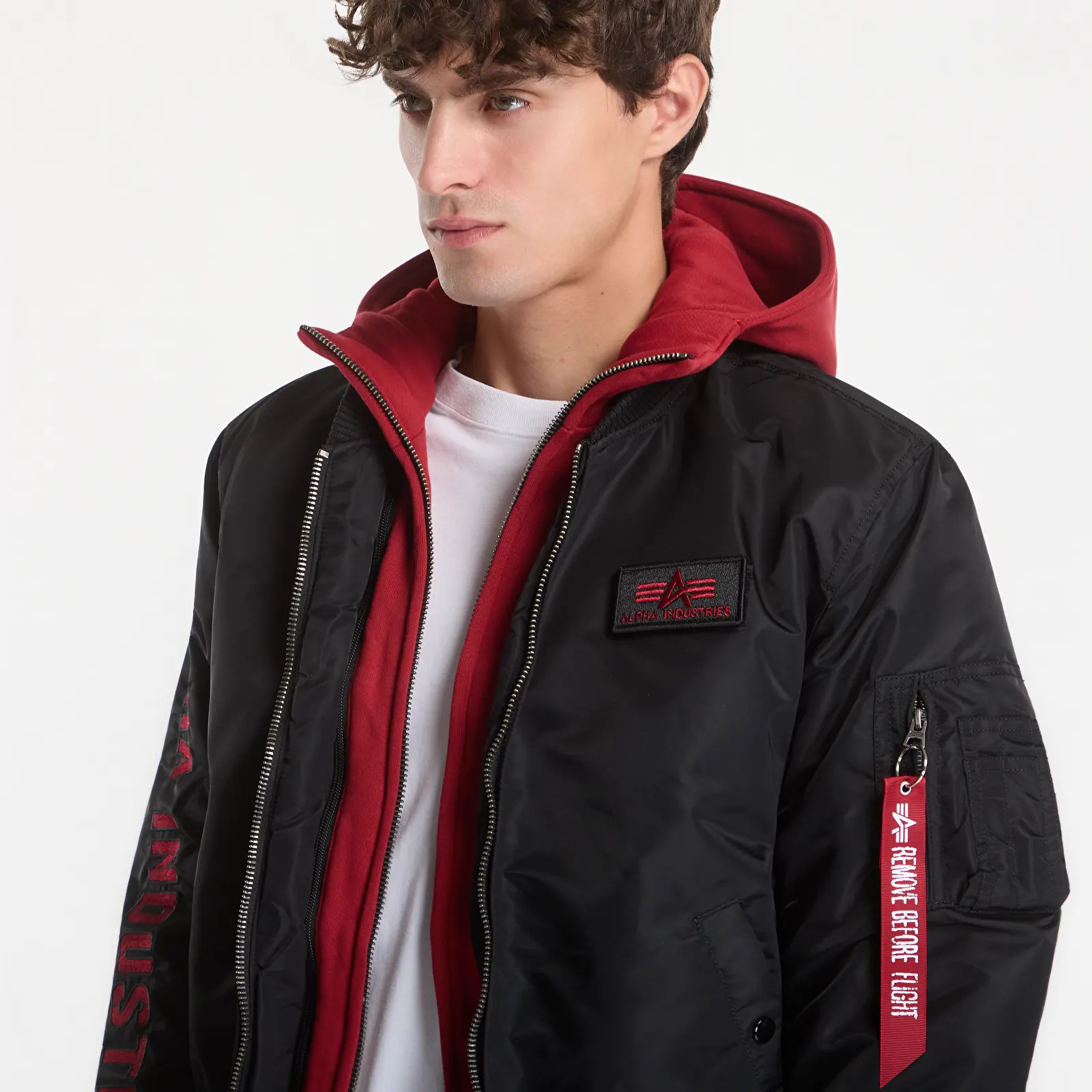 Miesten takit Alpha Industries MA-1 D-Tec Sleeve Embroidery Black/ Red