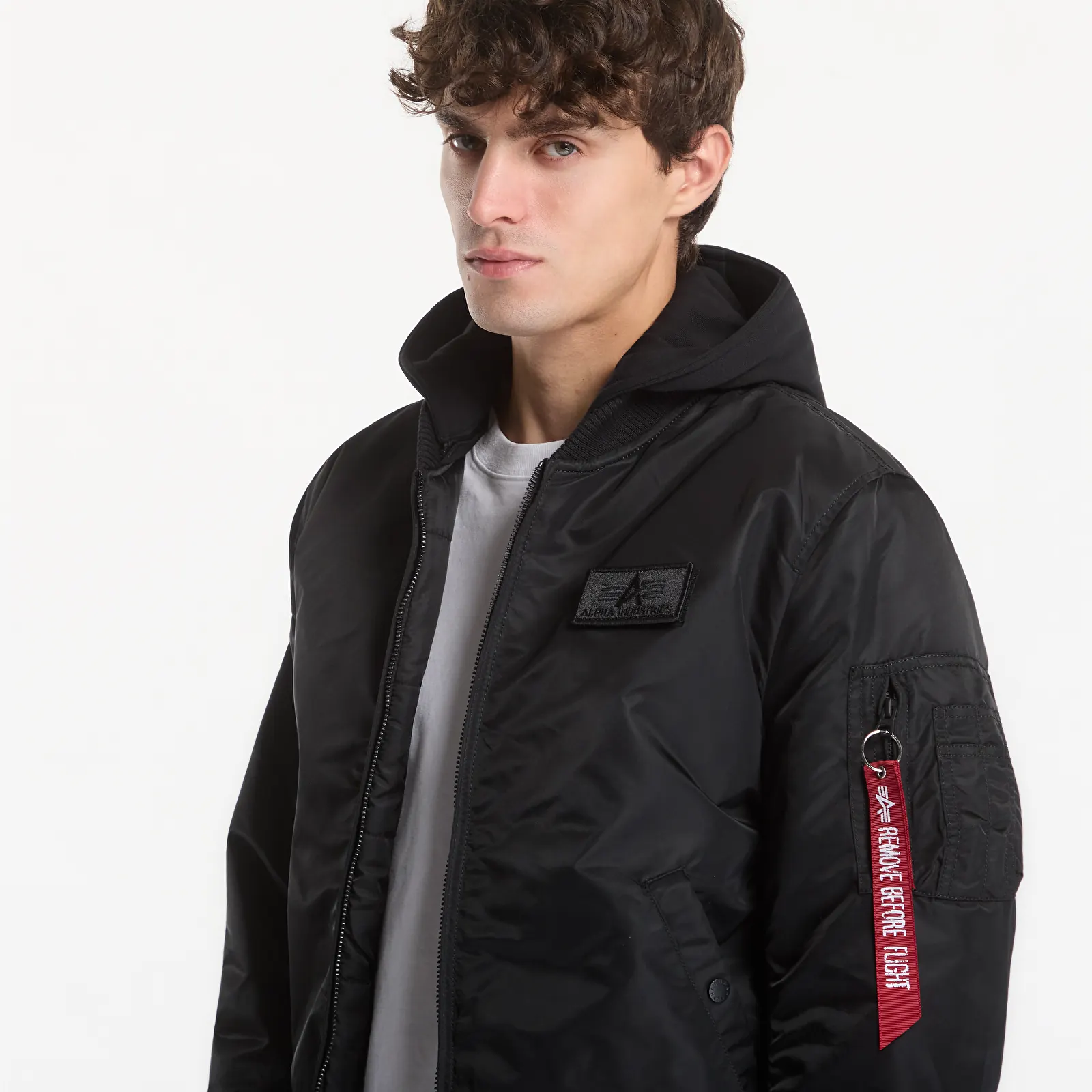 Men's jackets Alpha Industries MA-1 Zip Hood Backprint Black/ Reflective