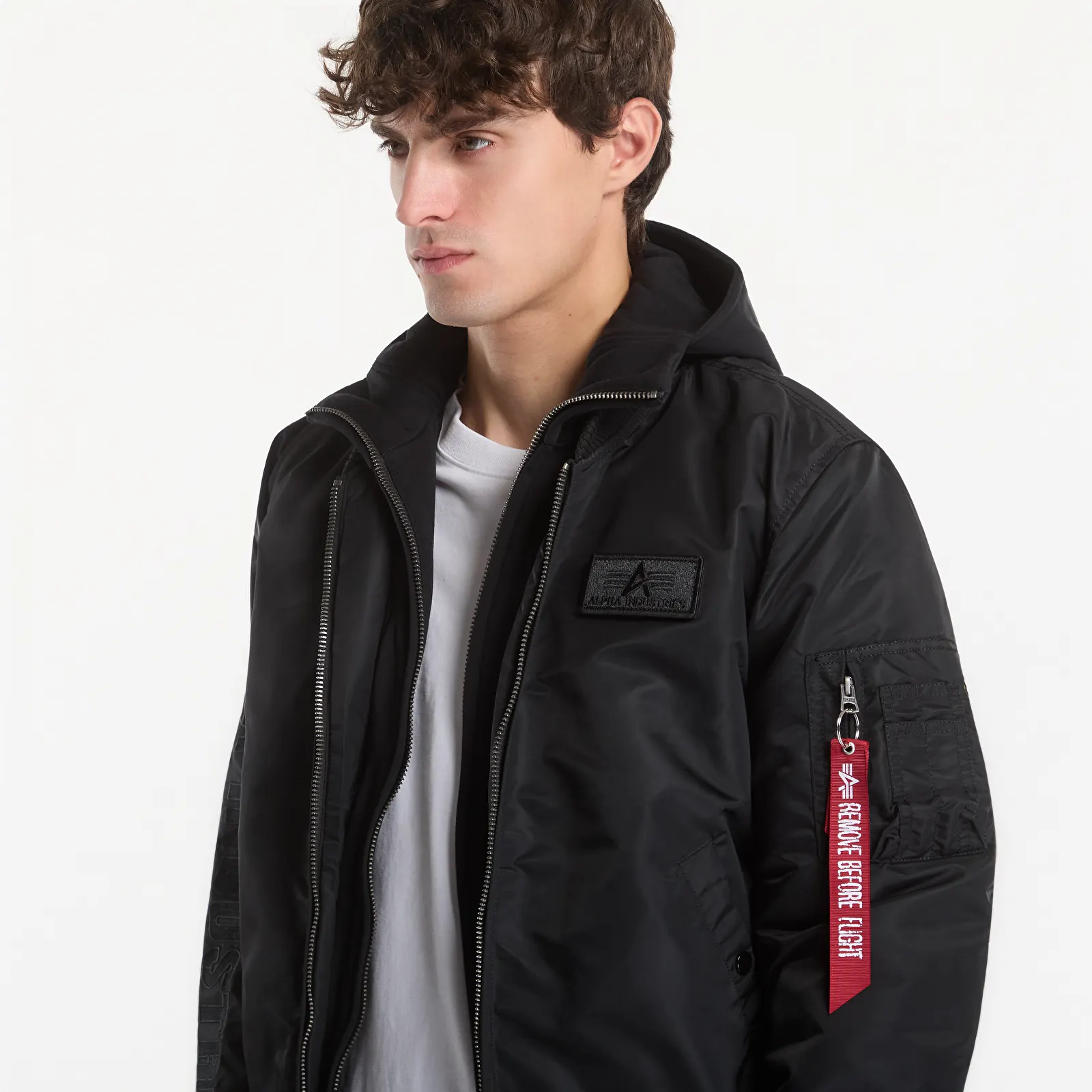 Miesten takit Alpha Industries MA-1 D-Tec Sleeve Embroidery Black/ Black