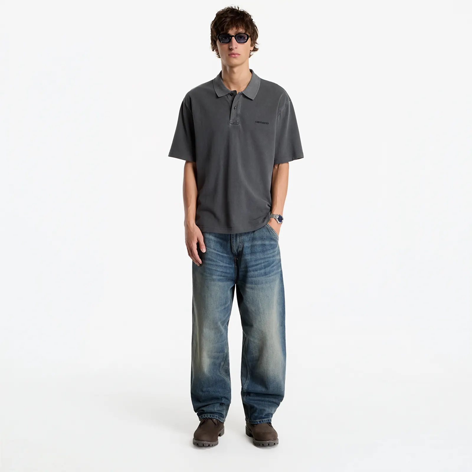 Men's T-shirts Carhartt WIP S/S Wayne Polo UNISEX Black Garment Dyed