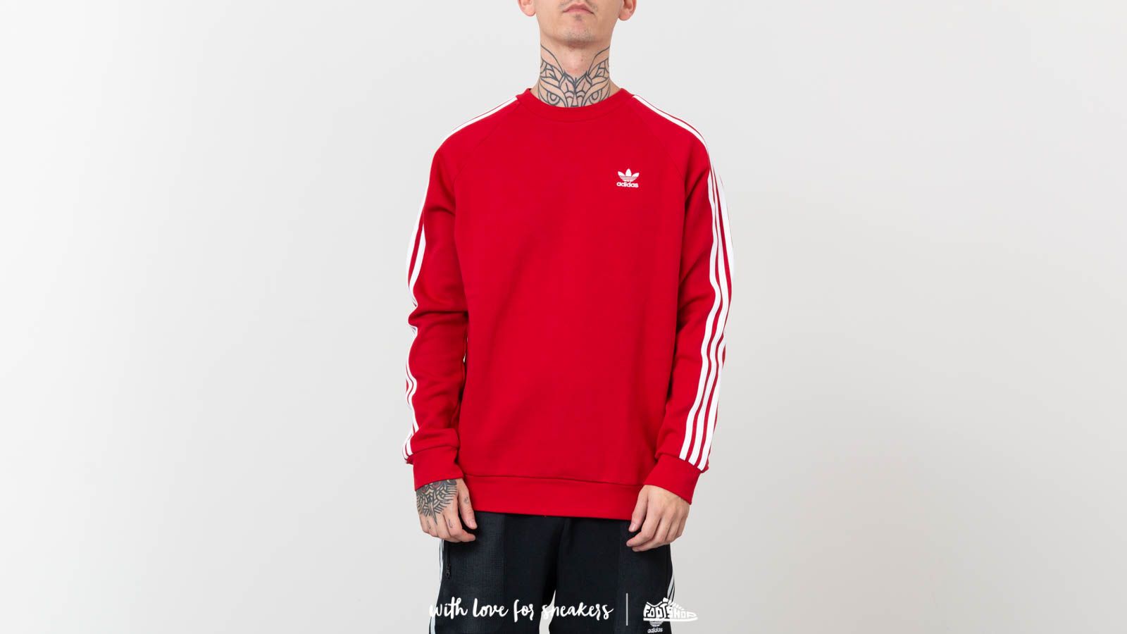 Hoodies and sweatshirts adidas Originals 3 Stripes Crewneck Power Red Footshop