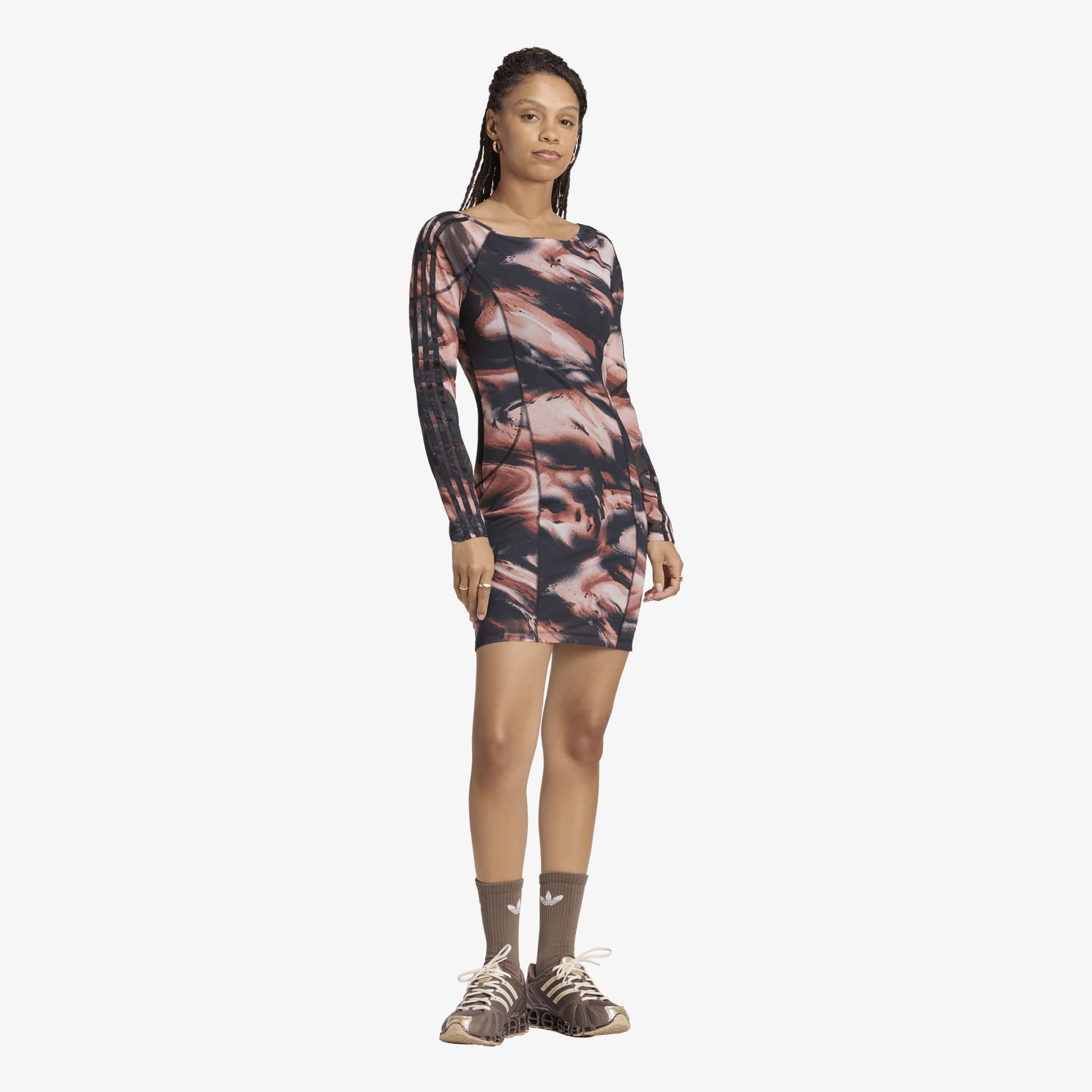 Облекло adidas Graphic Mini Dress Vermillion/ Crystal Linen/ Aurora Coffee M