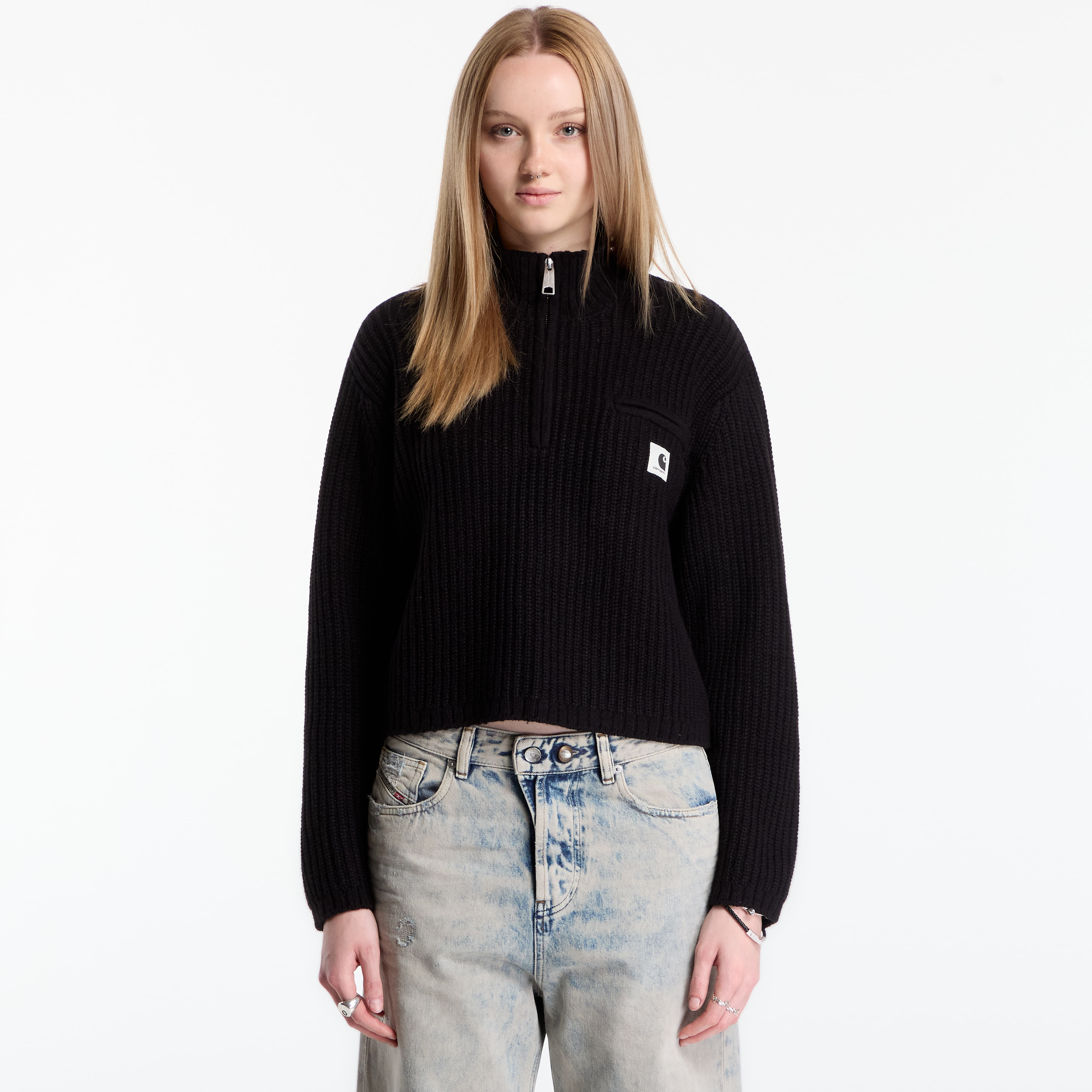 Pulover Carhartt WIP W Detroit Half Zip Sweater Black XS