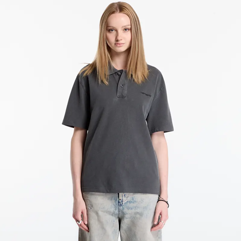 T-skjorte Carhartt WIP S/S Wayne Polo UNISEX Black Garment Dyed