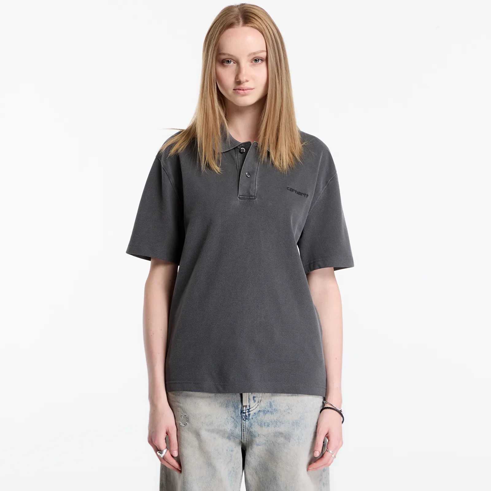 Men's T-shirts Carhartt WIP S/S Wayne Polo UNISEX Black Garment Dyed
