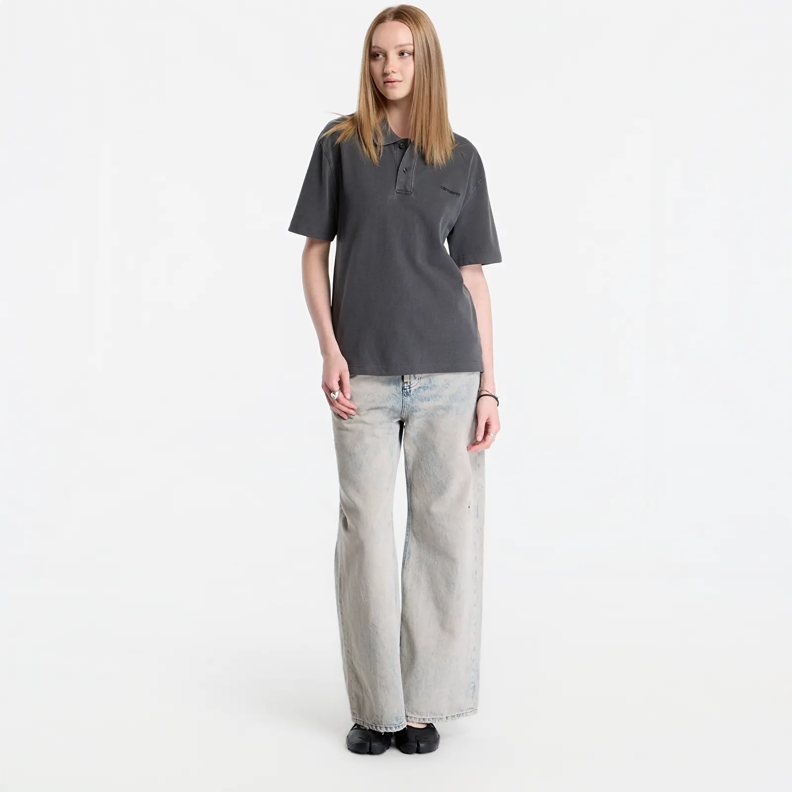 Men's T-shirts Carhartt WIP S/S Wayne Polo UNISEX Black Garment Dyed