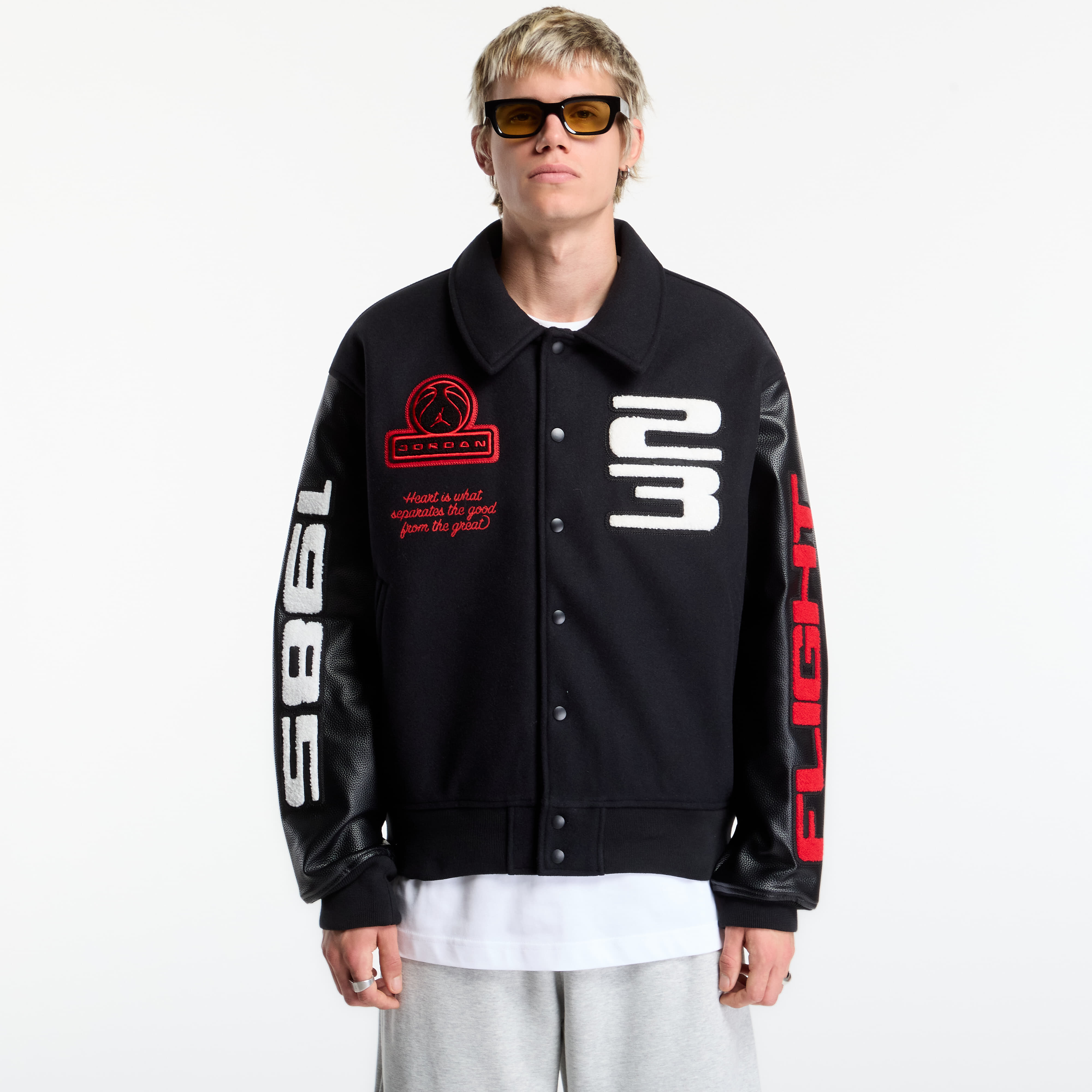 Bomber Jordan Flight Men's Varsity Jacket Black/ Black/ University Red M