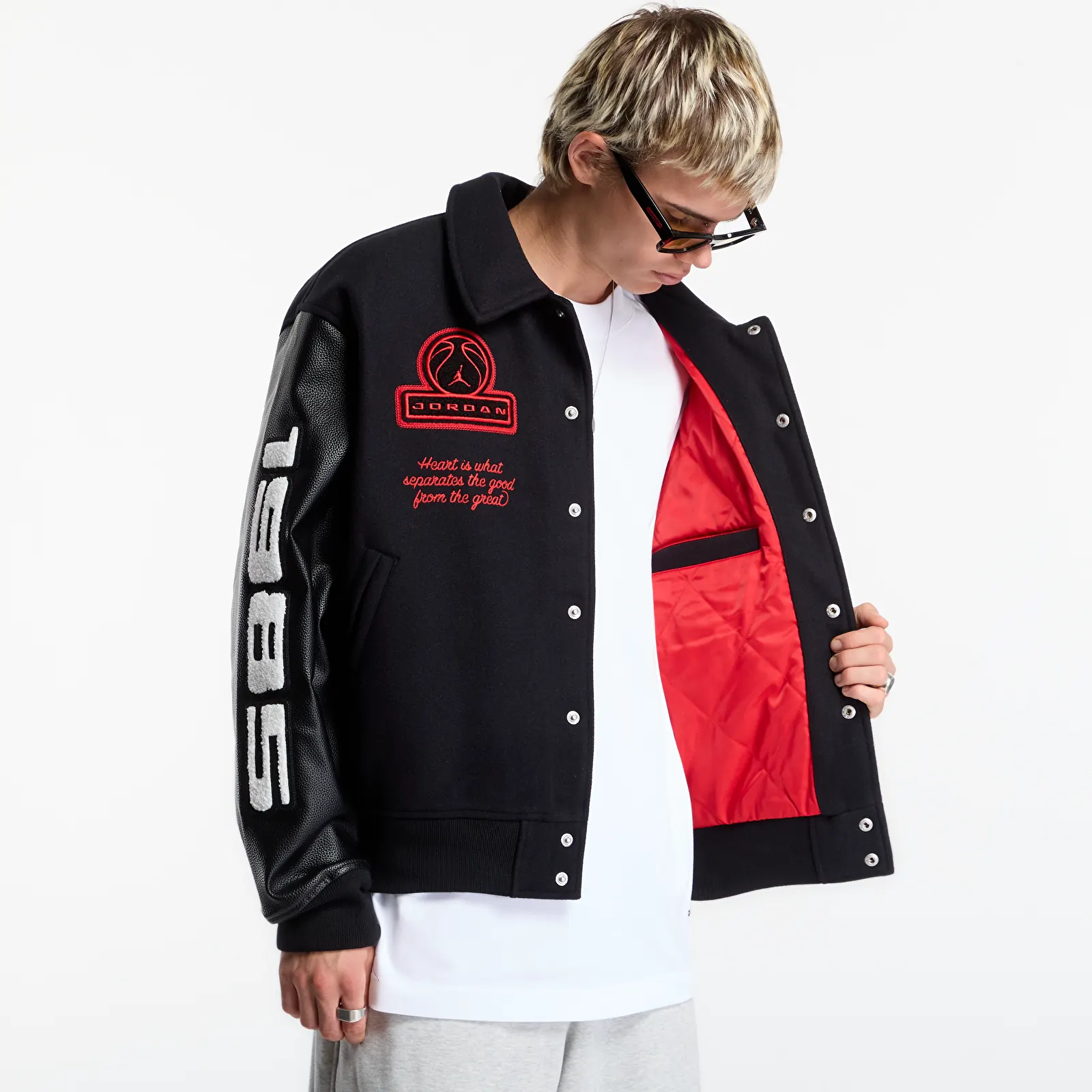 Bomberjacks Jordan Flight Men's Varsity Jacket Black/ Black/ University Red