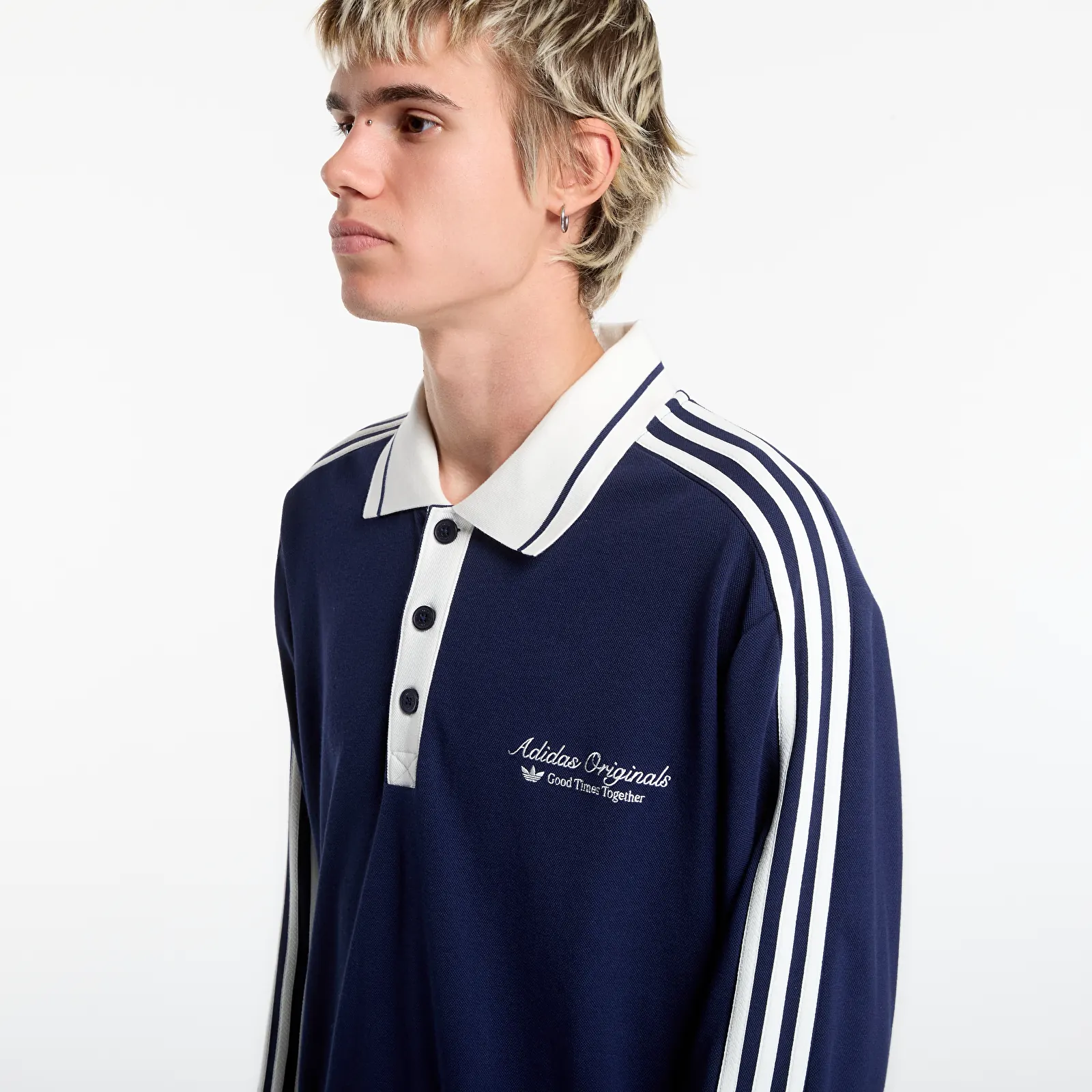Polo trička adidas Polo Ls M Night Indigo/ Off White