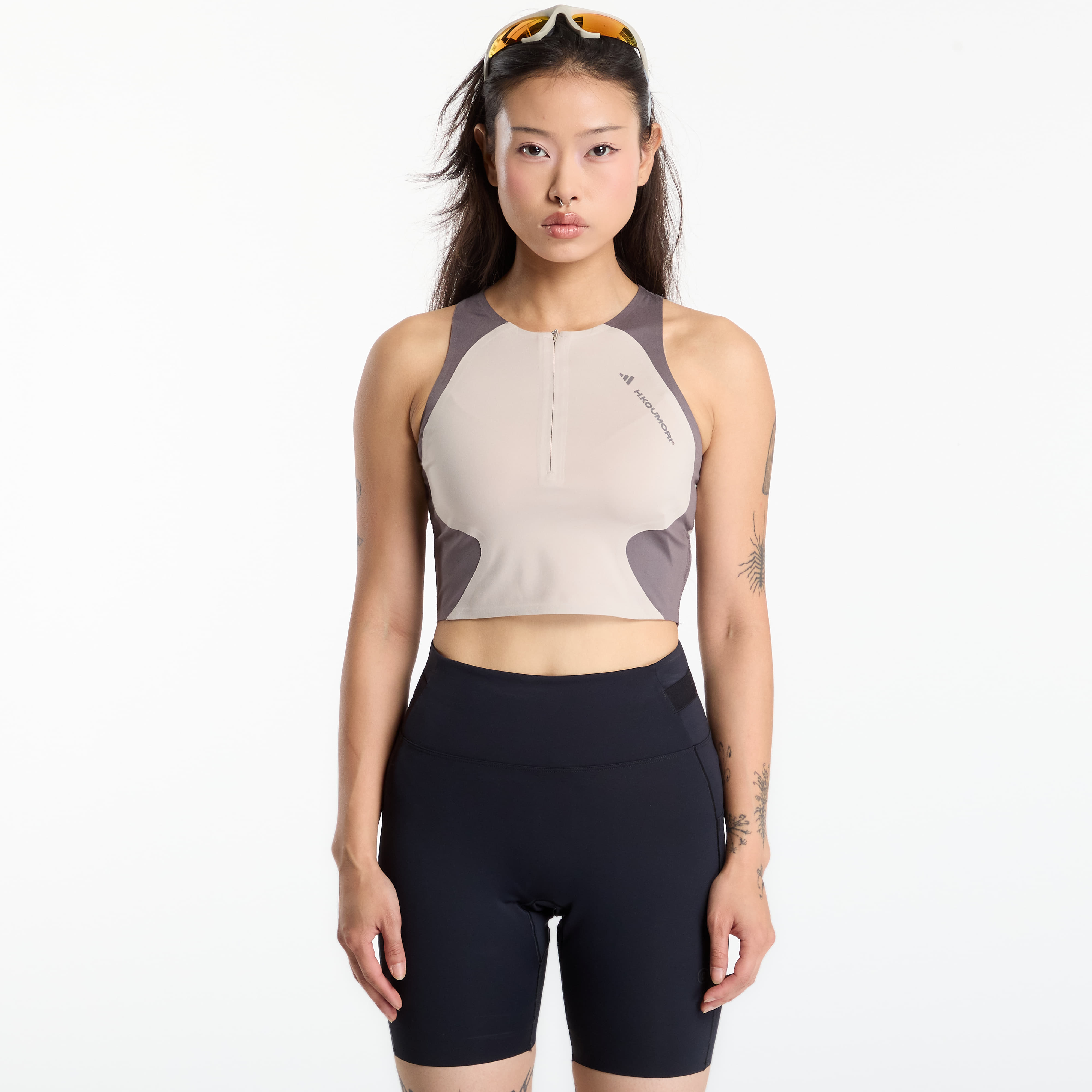 adidas x Hermanos Koumori Running Crop Top Wonder Beige/ Charcoal S