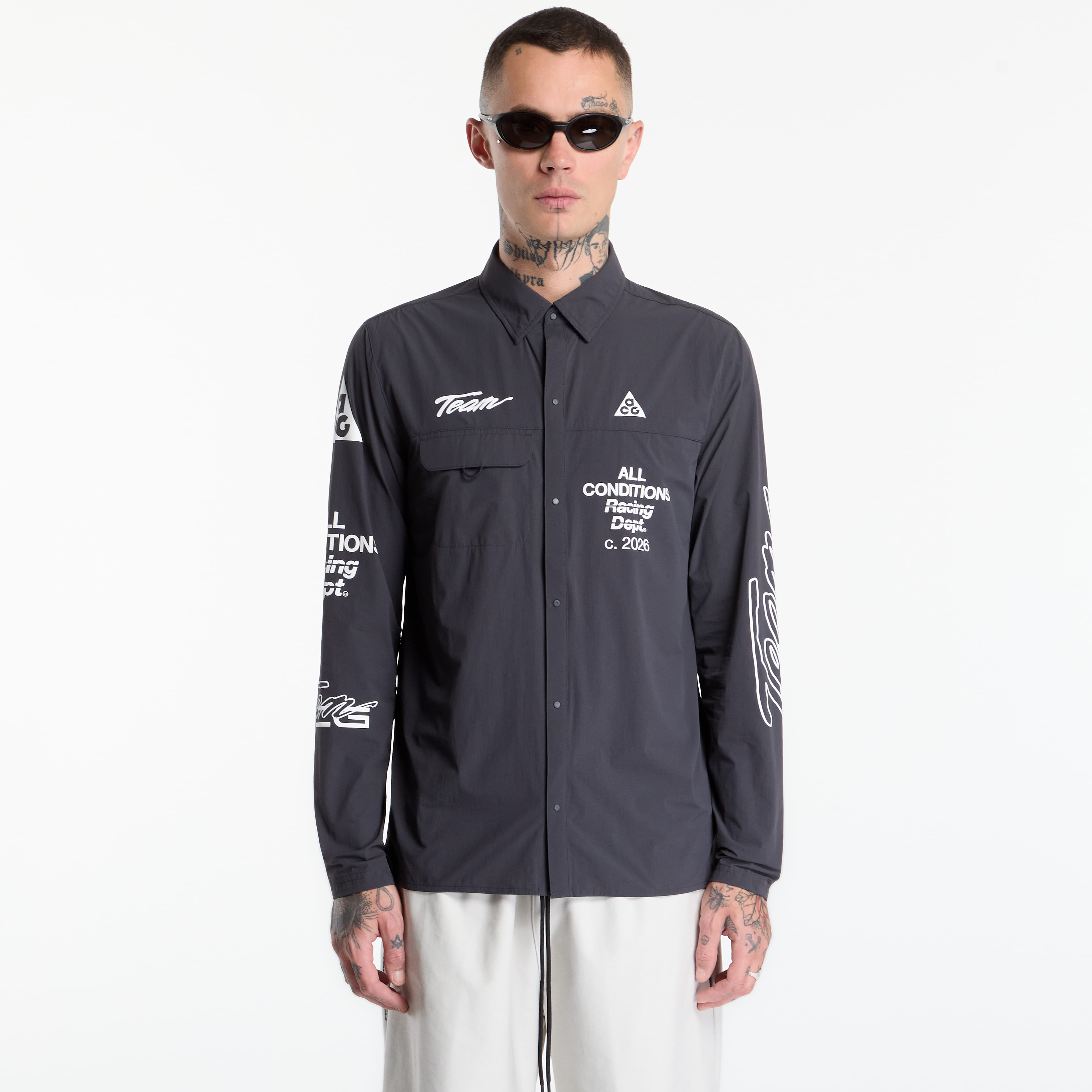 Shirt Nike ACG Aireez Men's UV Protection Button-Up Long-Sleeve Graphic Top Dk Smoke Grey/ White XS