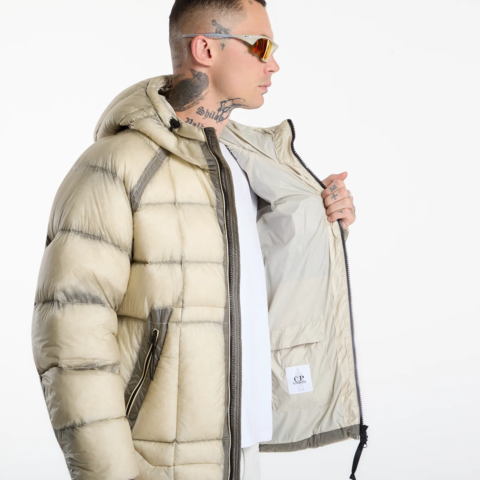 Péřovky C.P. Company D.D. Shell Hooded Puffer Jacket Silver Birch