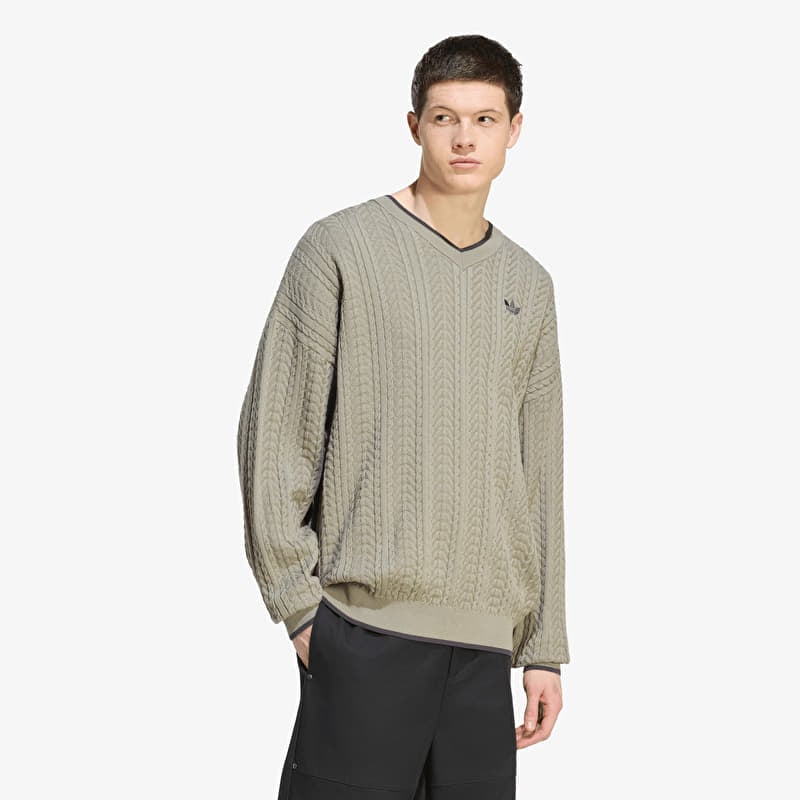 Džemper adidas Cable Knit Crewneck Sweatshirt Silver Pebble
