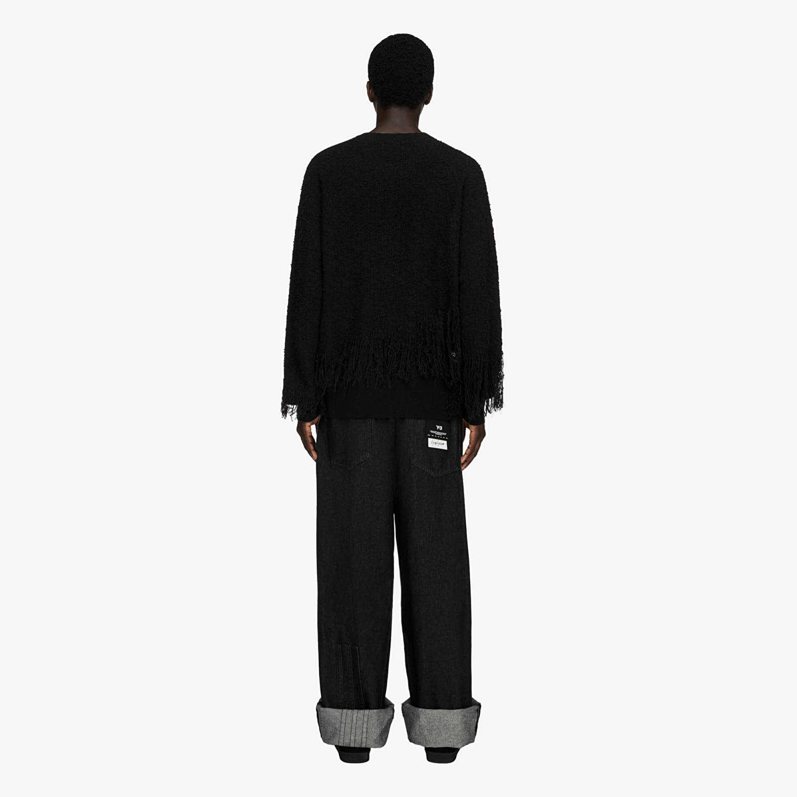 Svetre Y-3 Knitted 3 Stripes Fringy Sweater UNISEX Black