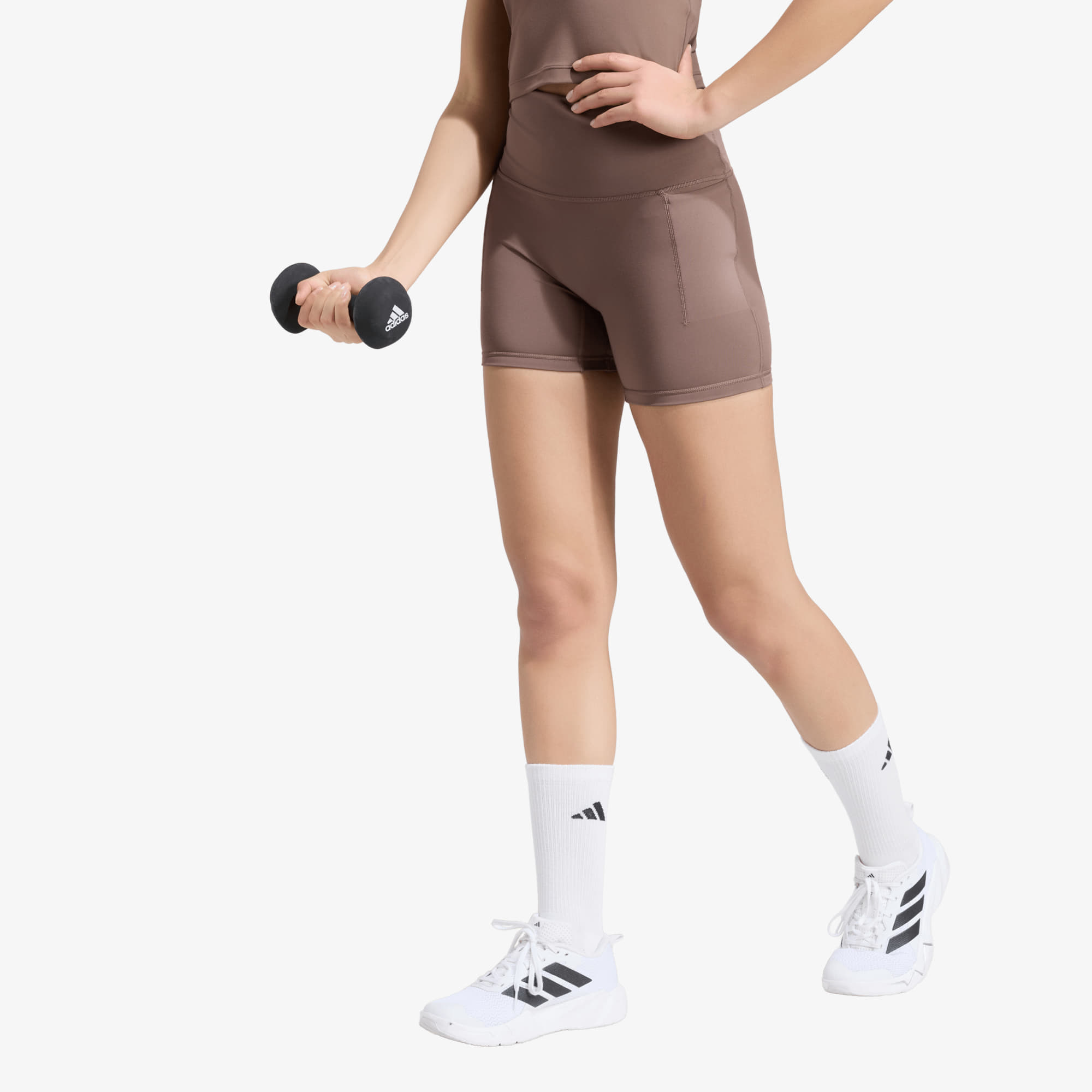 Pantaloni scurți adidas 3 Stripes Studio All Me Booty Short Leggings Earth Strata M/5