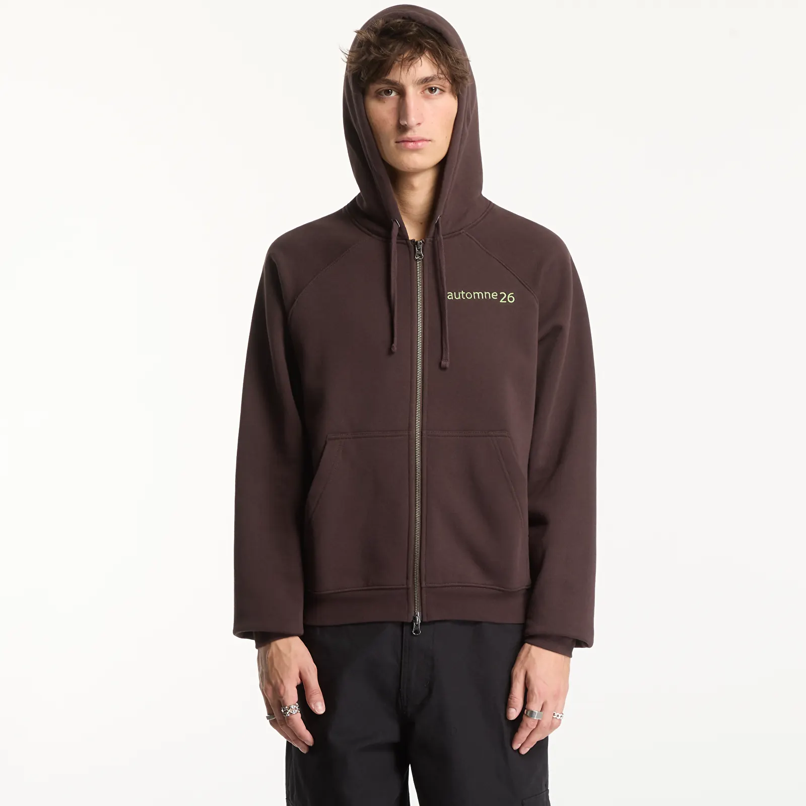 Män Dime Grid Zip Hoodie Dark Brown