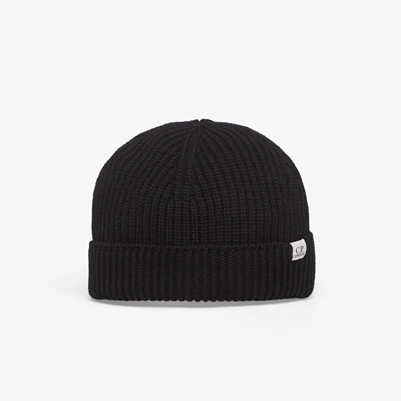 C.P. Company Extrafine Merino Wool Fisherman Beanie Black
