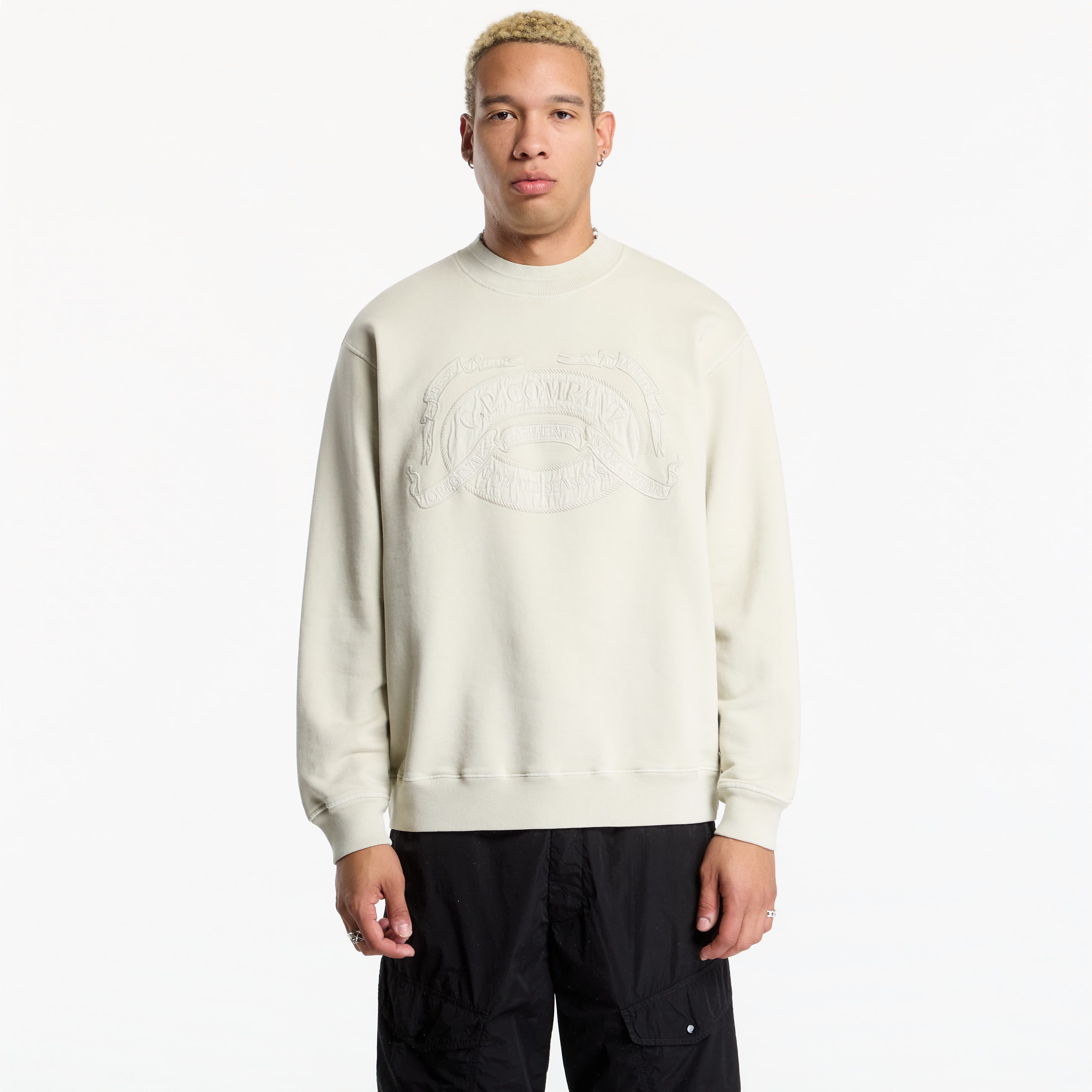 Суитшърт C.P. Company Cotton Fleece Crewneck Logo Sweatshirt Silver Birch XXL