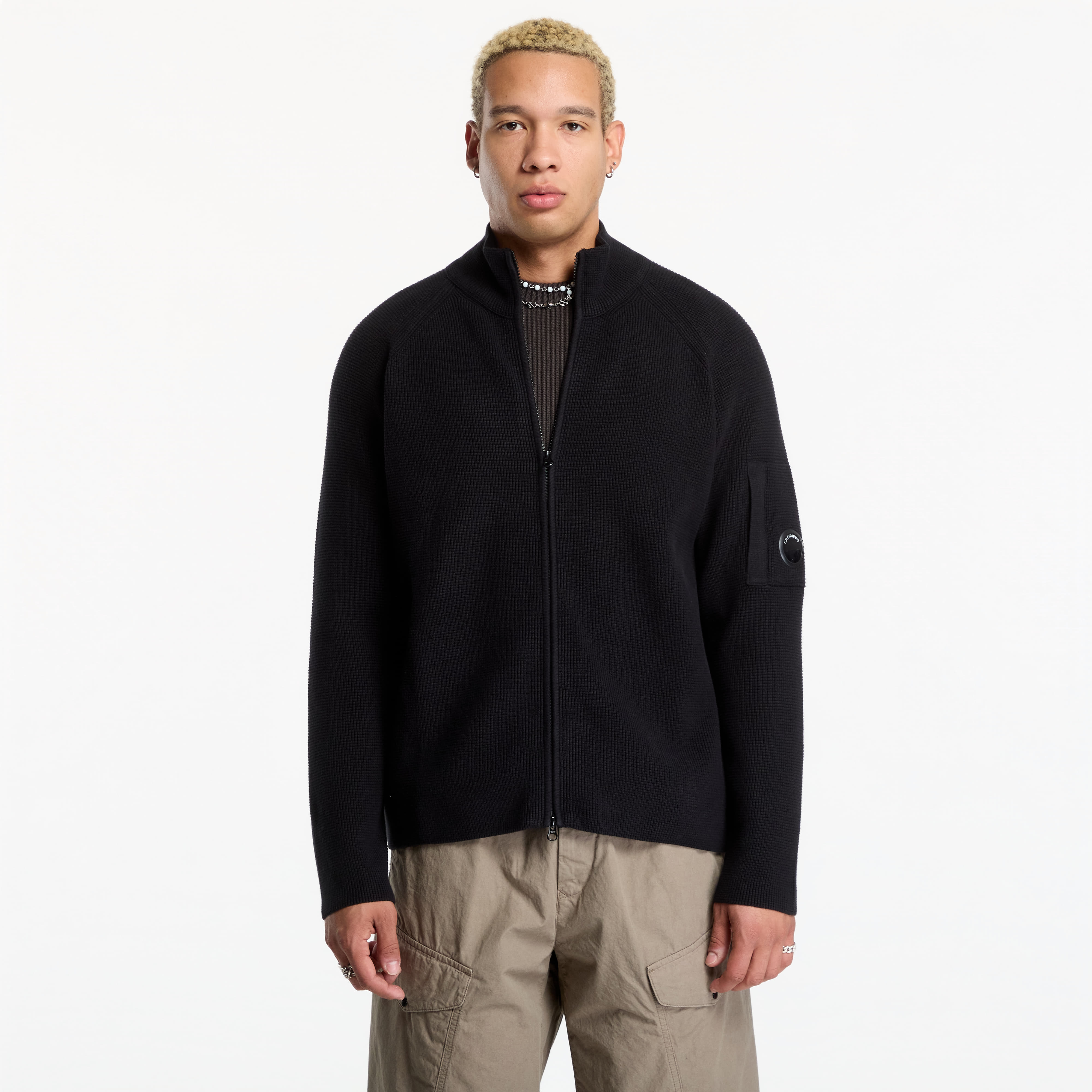 Пуловер C.P. Company Waffle Knit Cotton Zip Lens Cardigan Black M