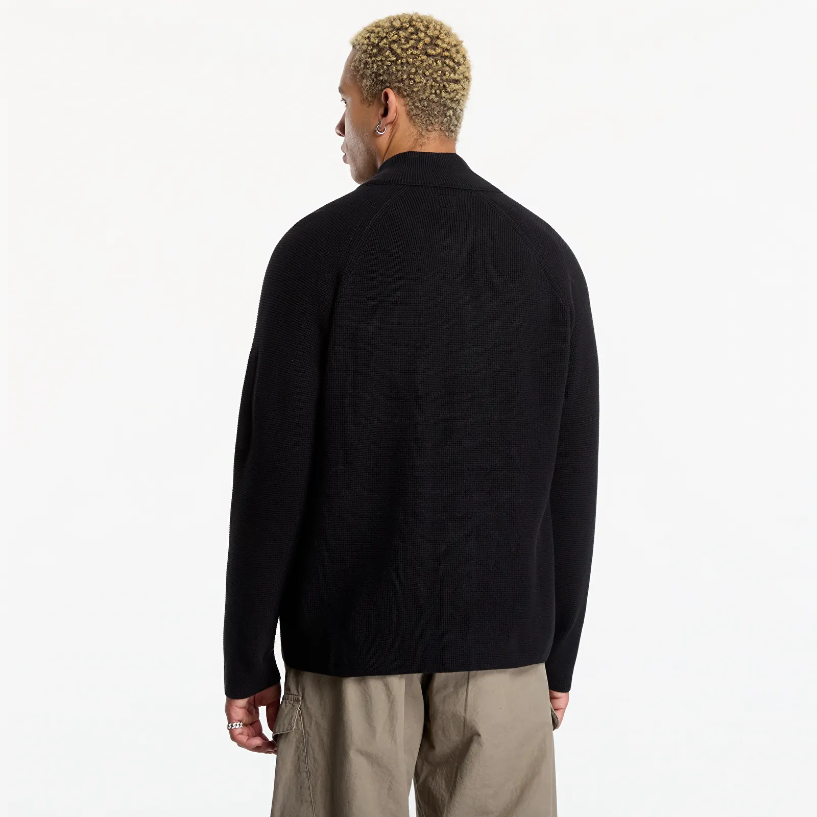 Cardigans C.P. Company Waffle Knit Cotton Zip Lens Cardigan Black
