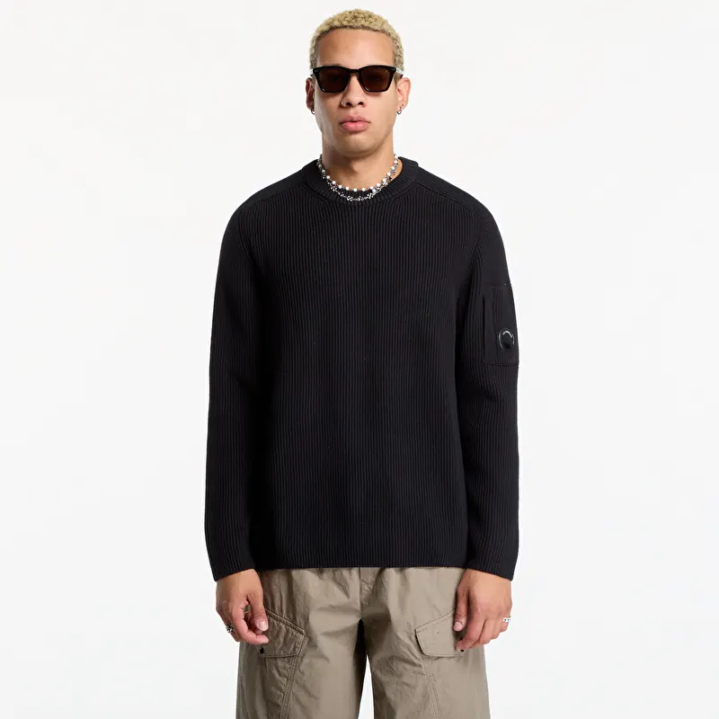 C.P. Company Full Rib Cotton Lens Crewneck Sweater Black