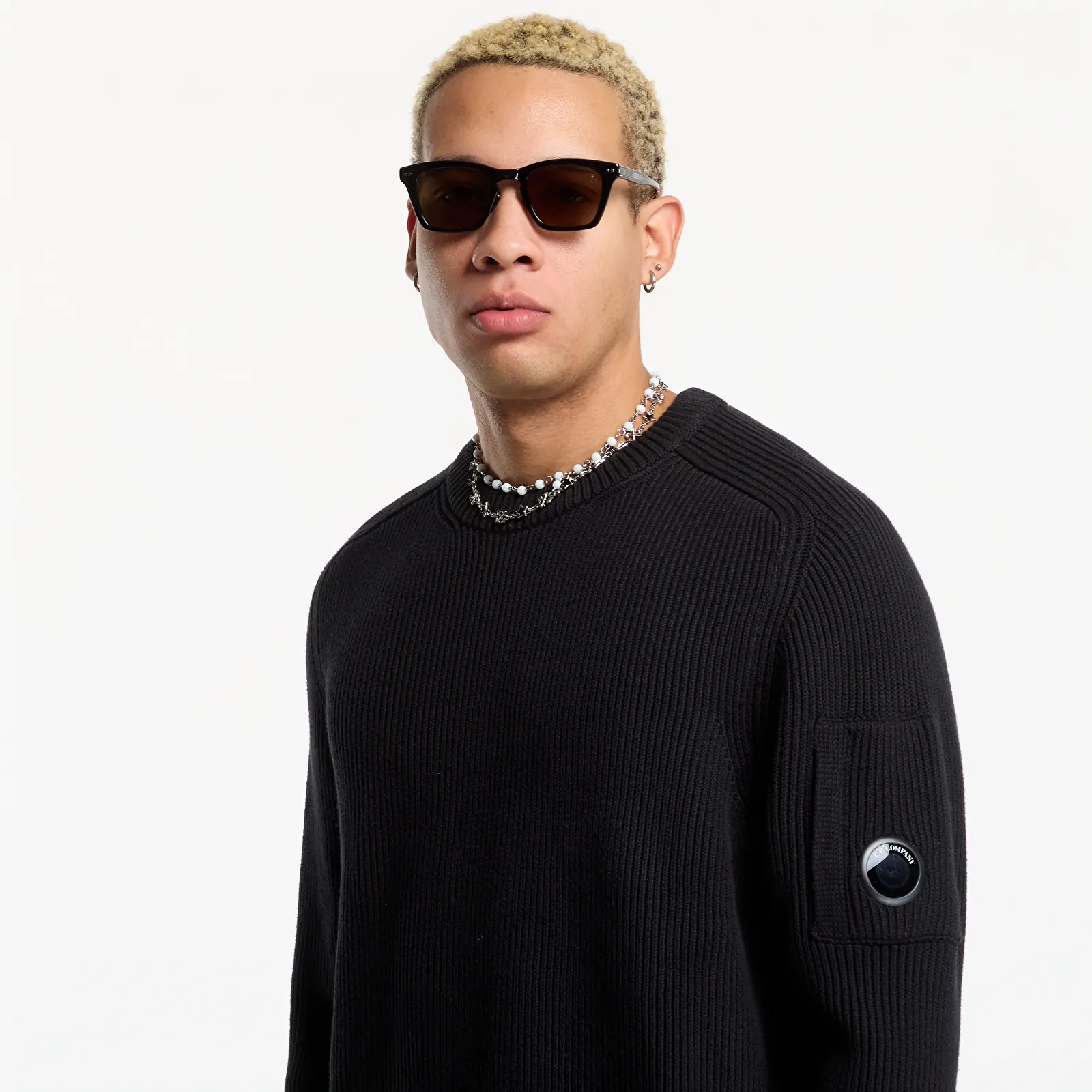 Džemperi C.P. Company Full Rib Cotton Lens Crewneck Sweater Black