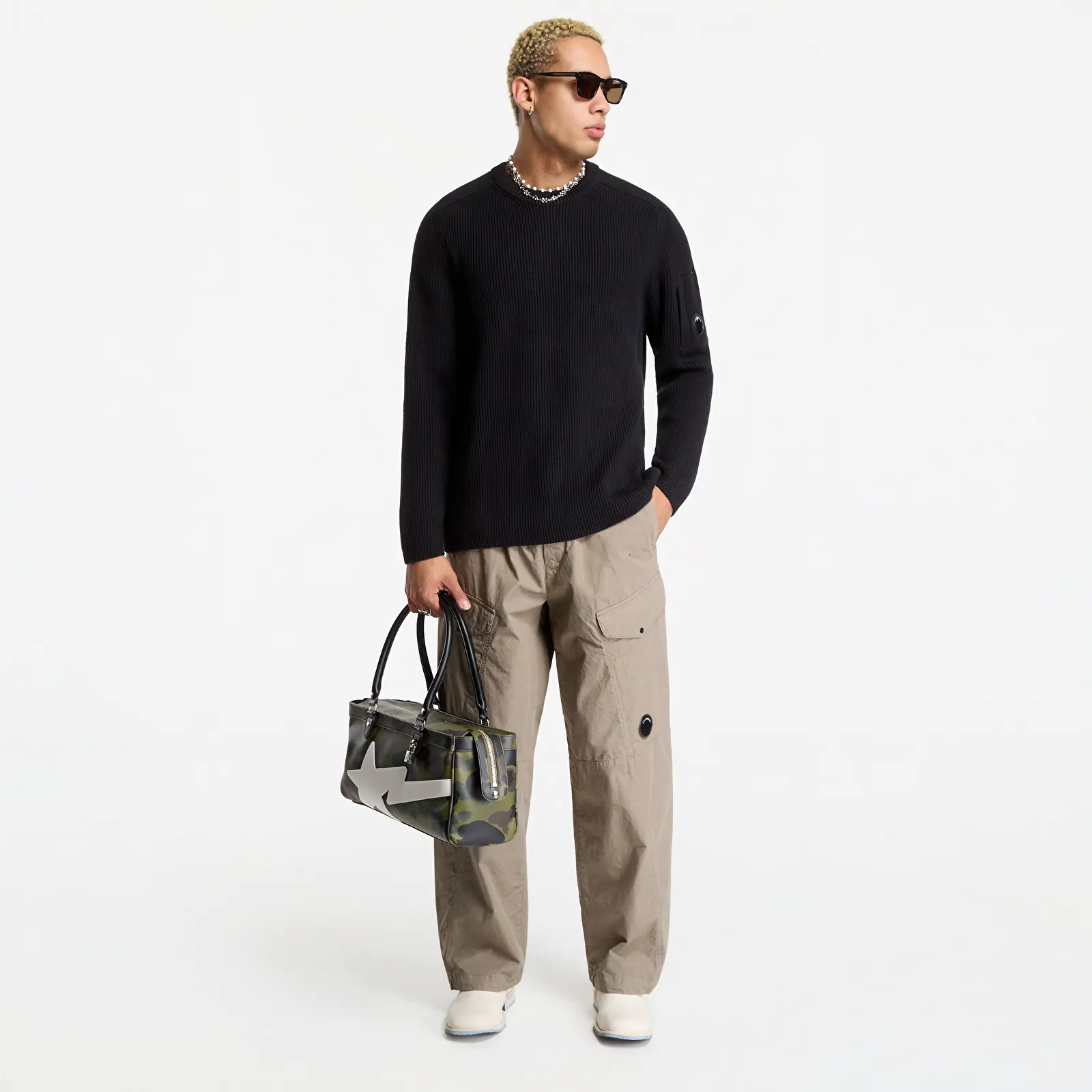 Džemperi C.P. Company Full Rib Cotton Lens Crewneck Sweater Black