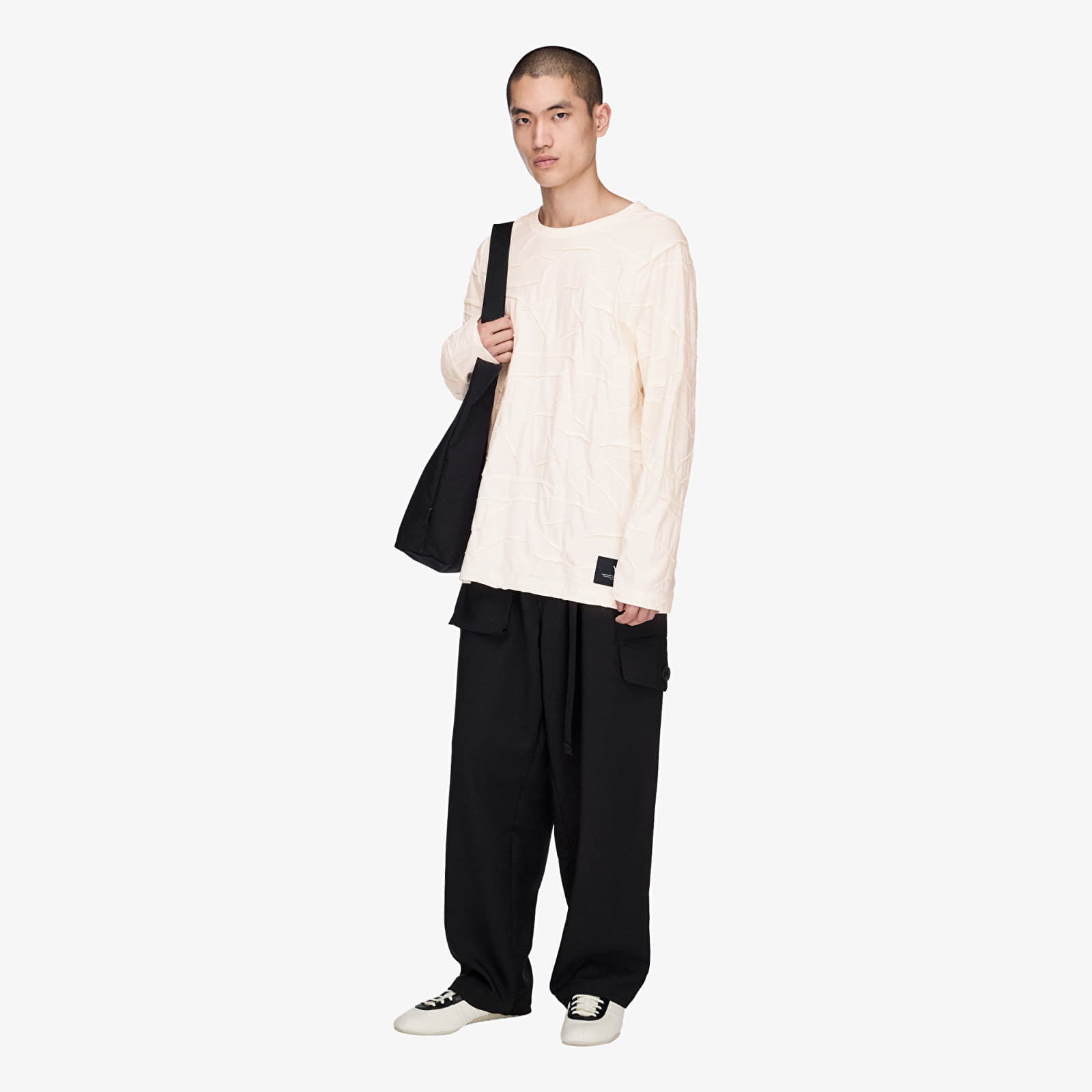 T-skjorter Y-3 Pleated Oversized Long Sleeve Tee Chalk White
