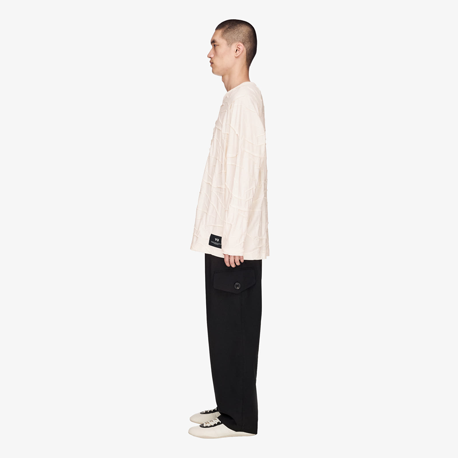 T-skjorter Y-3 Pleated Oversized Long Sleeve Tee Chalk White