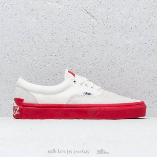 All white vans with red sole hot sale
