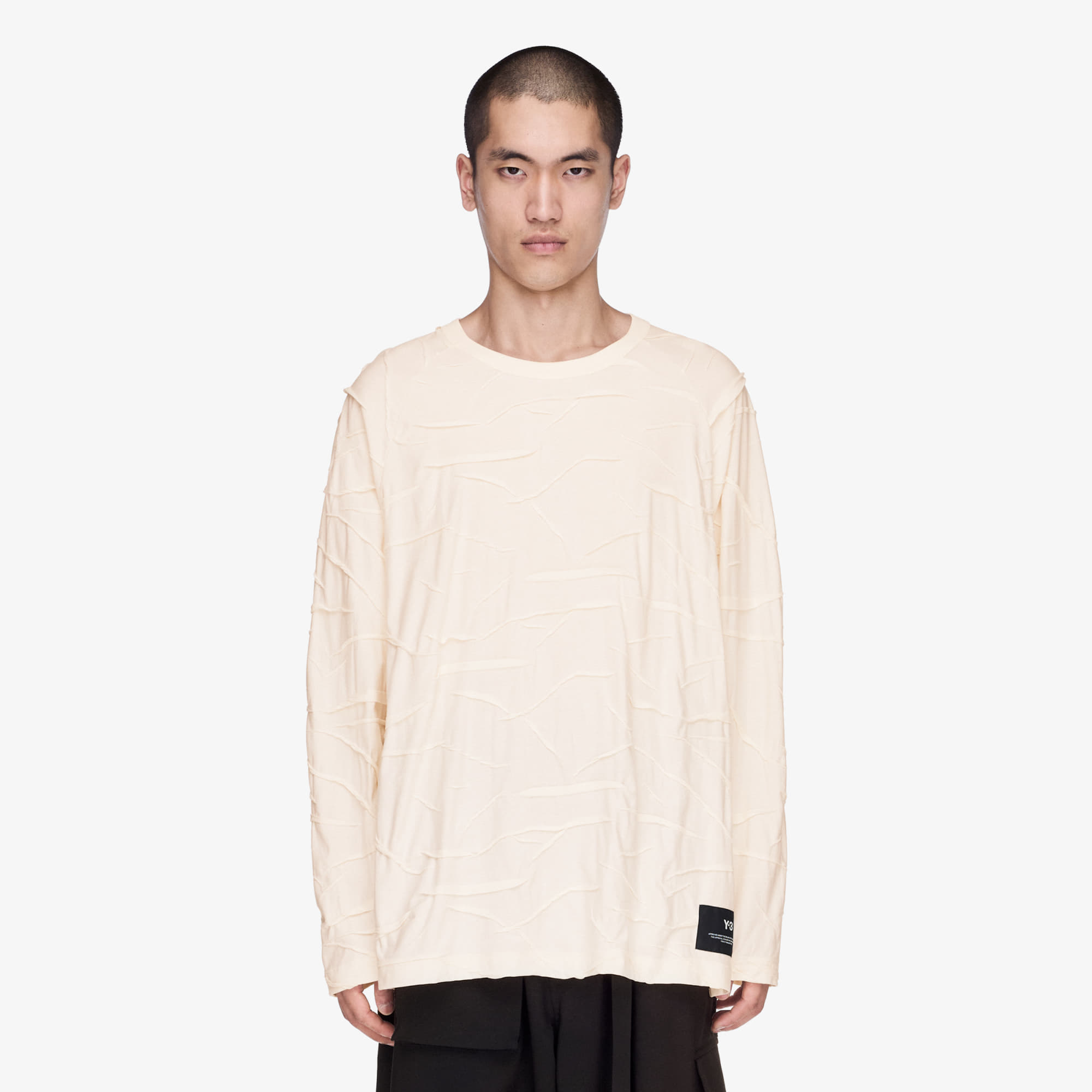Tricou Y-3 Pleated Oversized Long Sleeve Tee Chalk White S