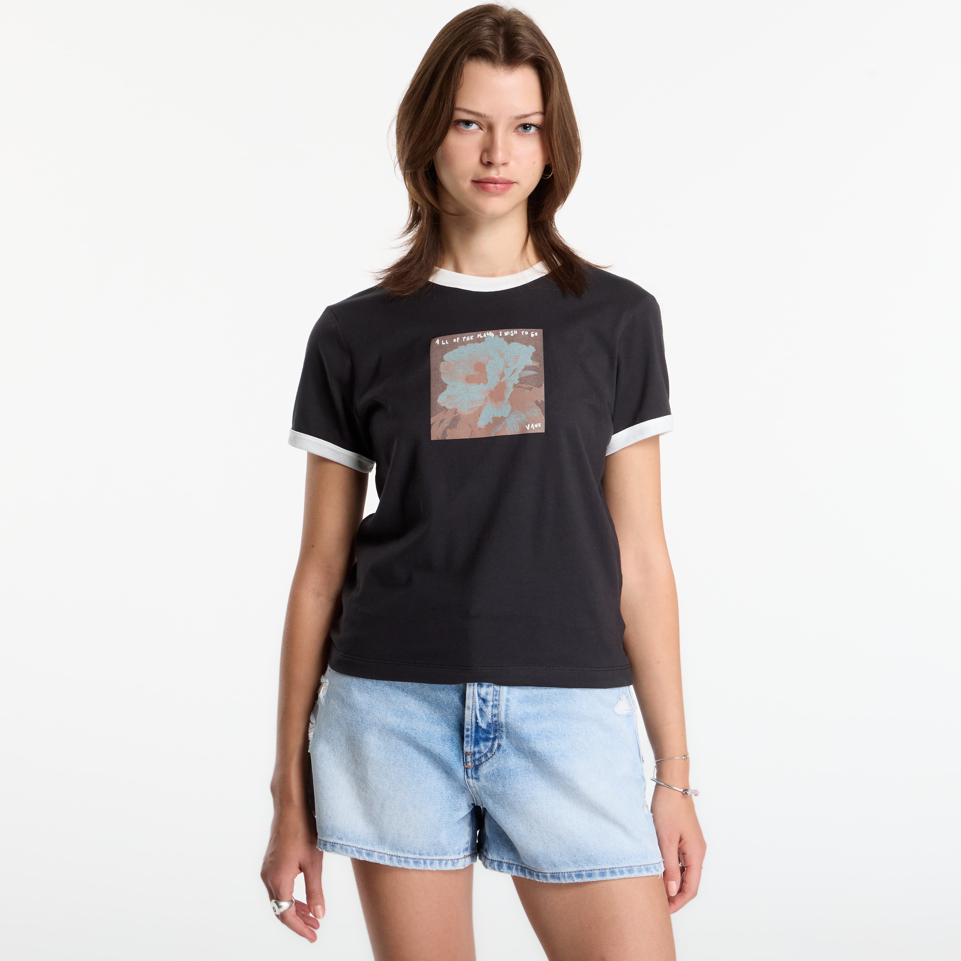 T-shirt Vans Places I Wish To Go Ringer SS Tee Black L