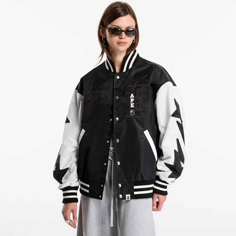 Bomber A Bathing Ape Bape Nylon Varsity Jacket UNISEX Black