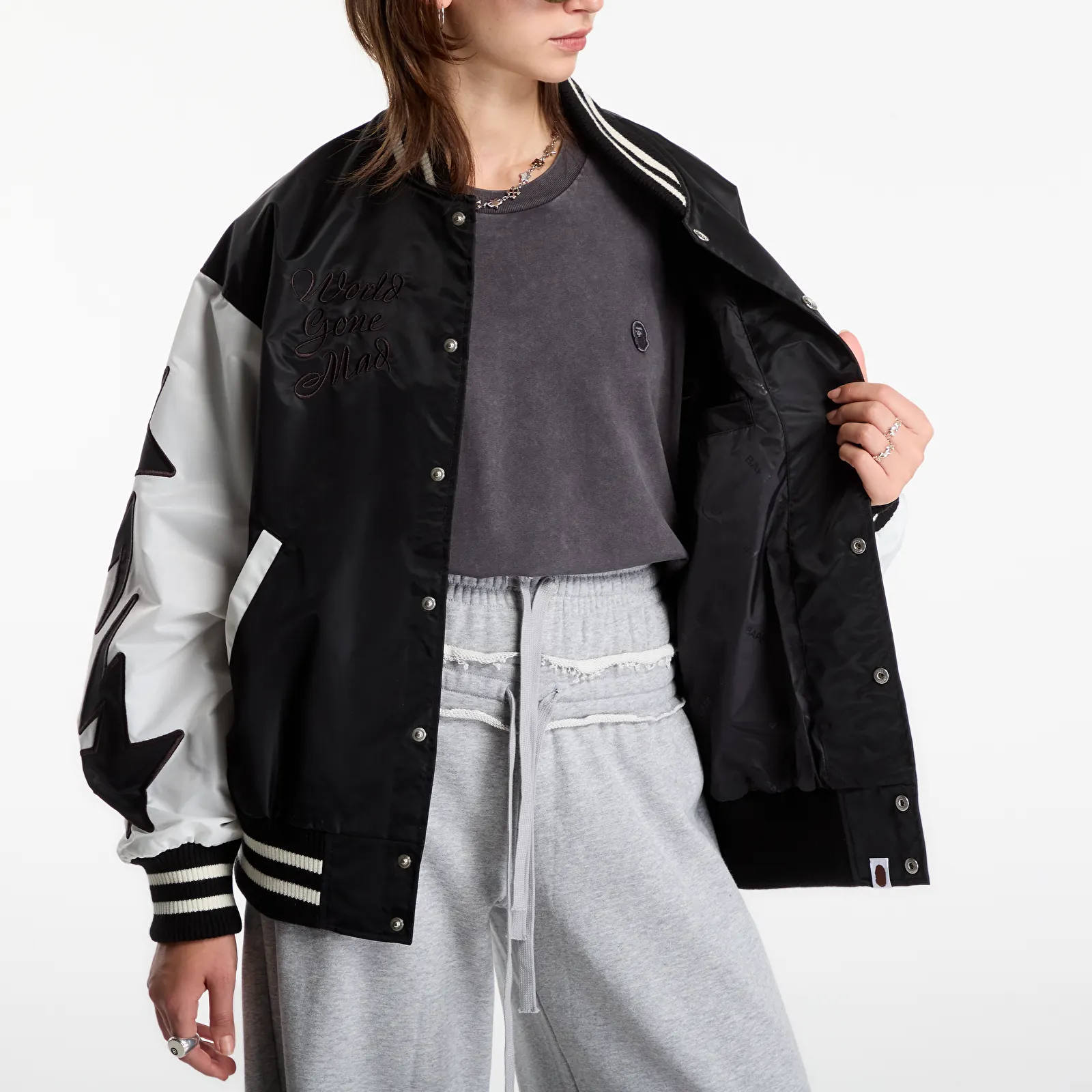 Bomber Jackets A Bathing Ape Bape Nylon Varsity Jacket UNISEX Black