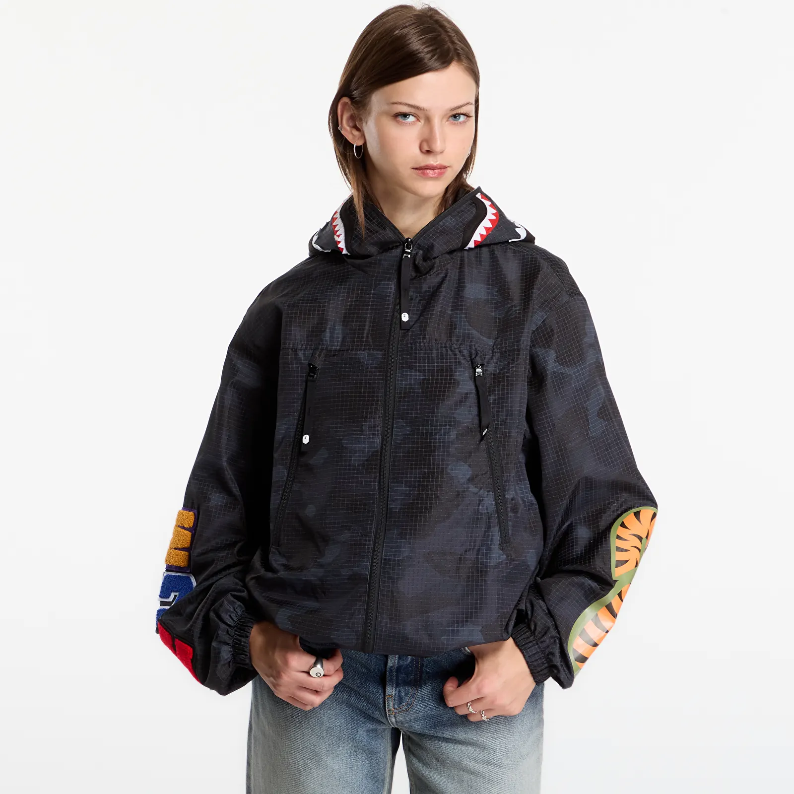 Takit A Bathing Ape Color Camo Reflective Ripstop Shark Full Zip Jacket UNISEX Black