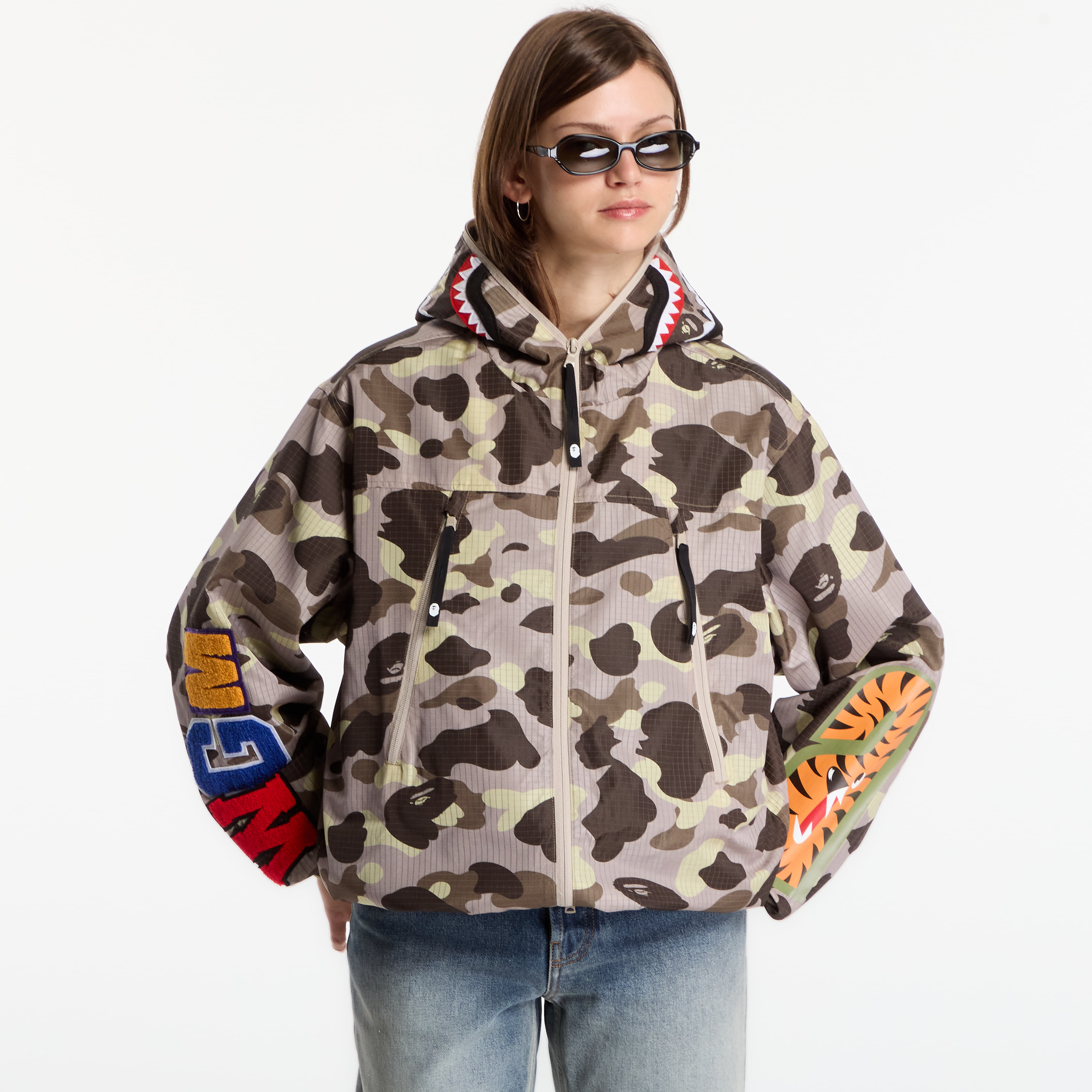 Jacket A Bathing Ape Color Camo Reflective Ripstop Shark Full Zip Jacket UNISEX Brown L