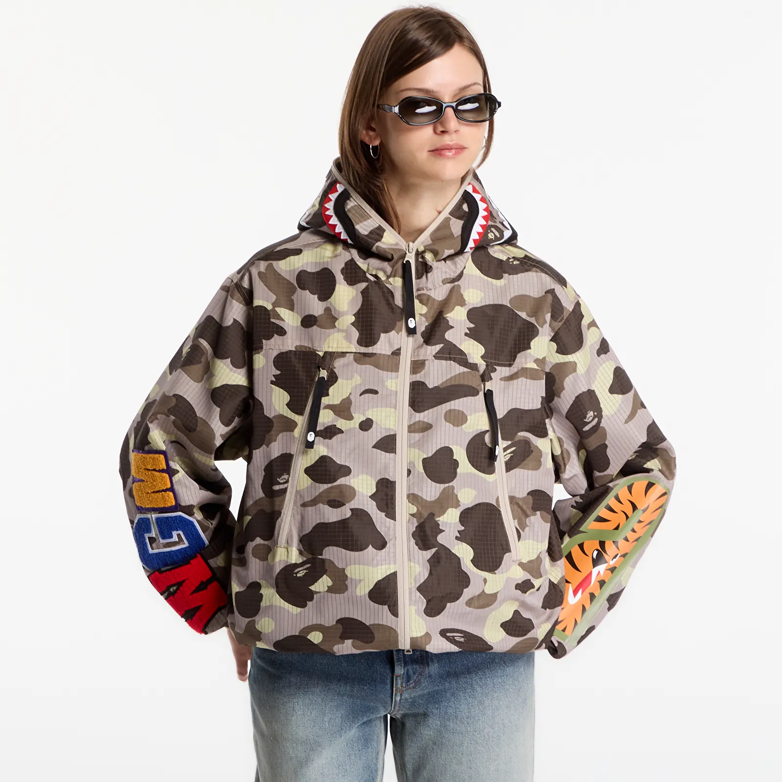 Takit A Bathing Ape Color Camo Reflective Ripstop Shark Full Zip Jacket UNISEX Brown