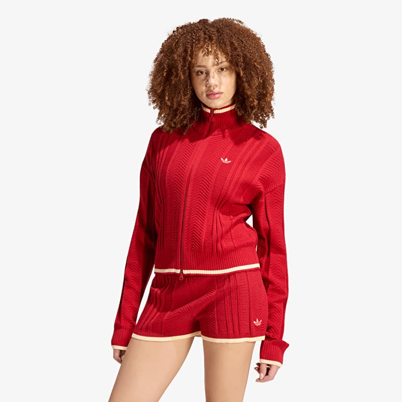 adidas Cable Knit Firebird Track Top Team Victory Red