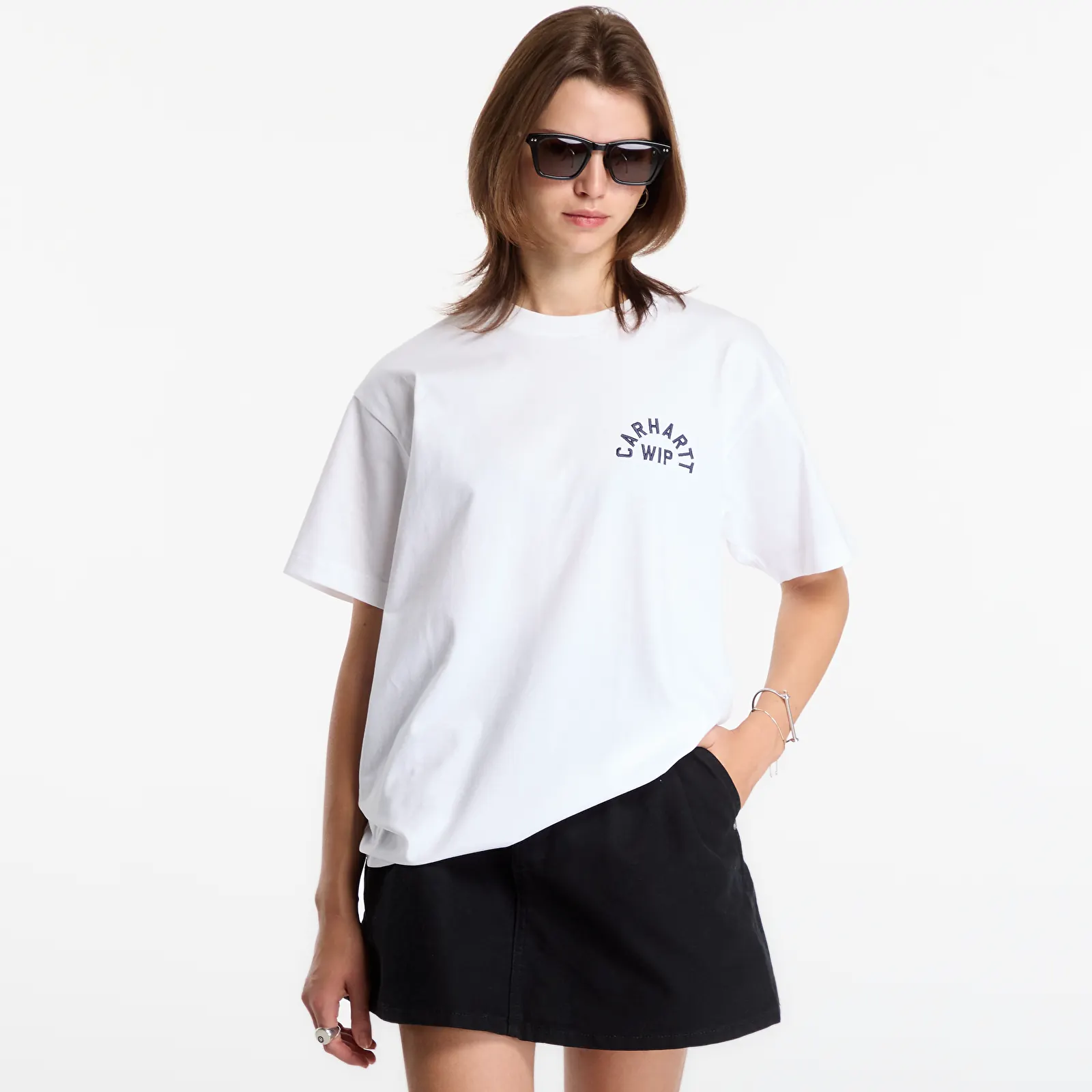 Тениски Carhartt WIP S/S Arch Script T-Shirt UNISEX White/ Dark Navy
