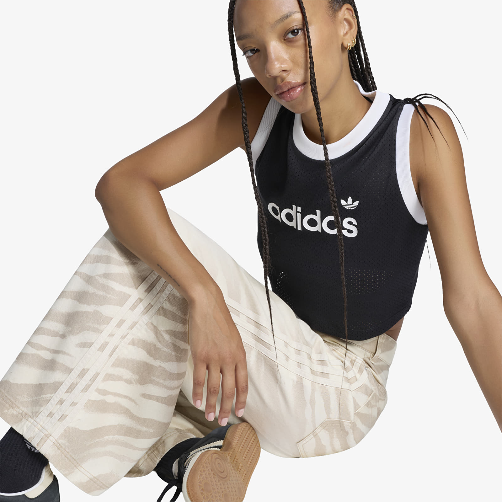 Nohavice adidas Adilenium Season 6 Zebra Print Wide Leg Denim Pants Wonder White