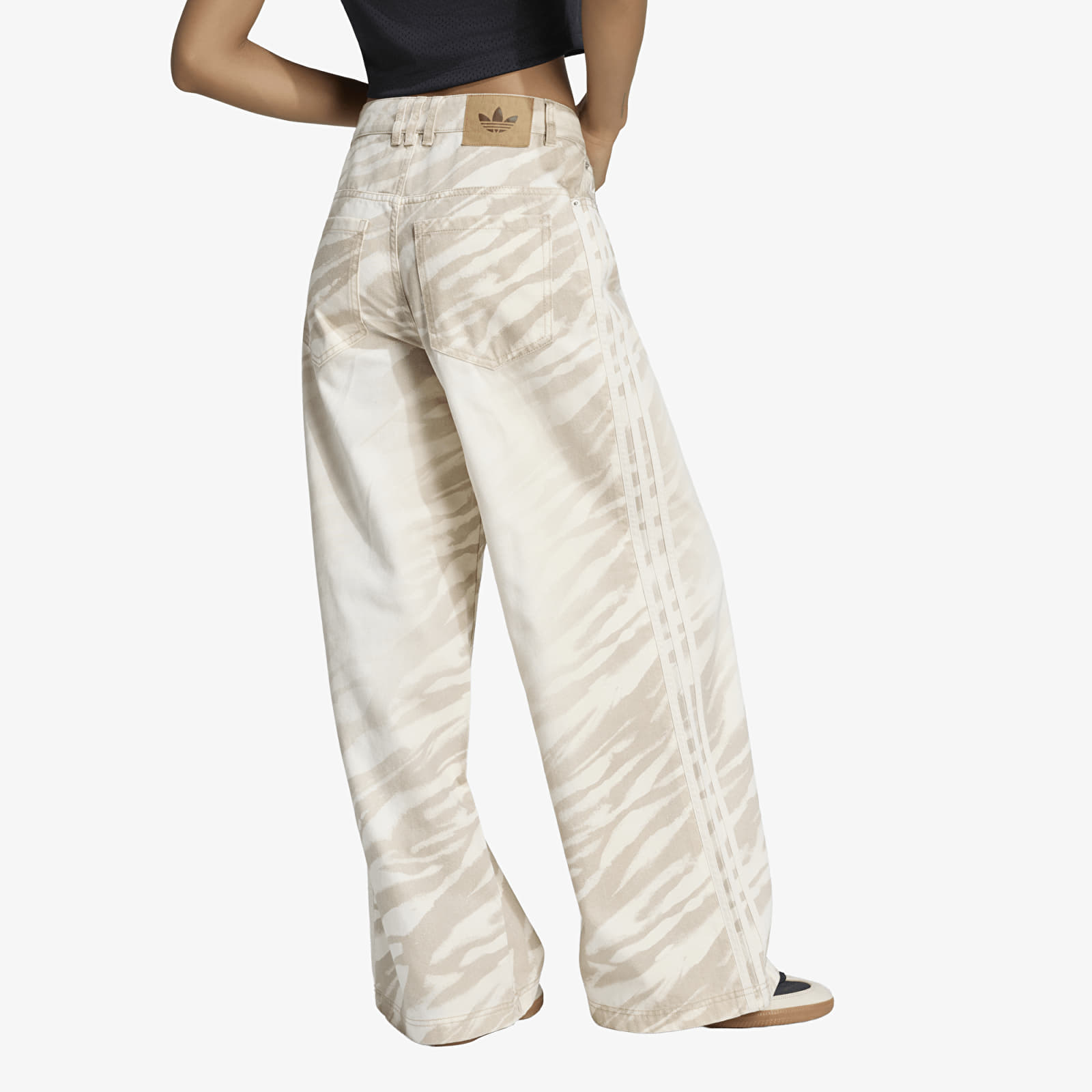 Nohavice adidas Adilenium Season 6 Zebra Print Wide Leg Denim Pants Wonder White