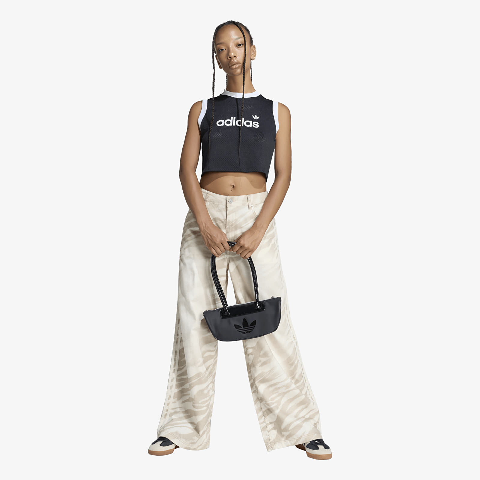 Nohavice adidas Adilenium Season 6 Zebra Print Wide Leg Denim Pants Wonder White