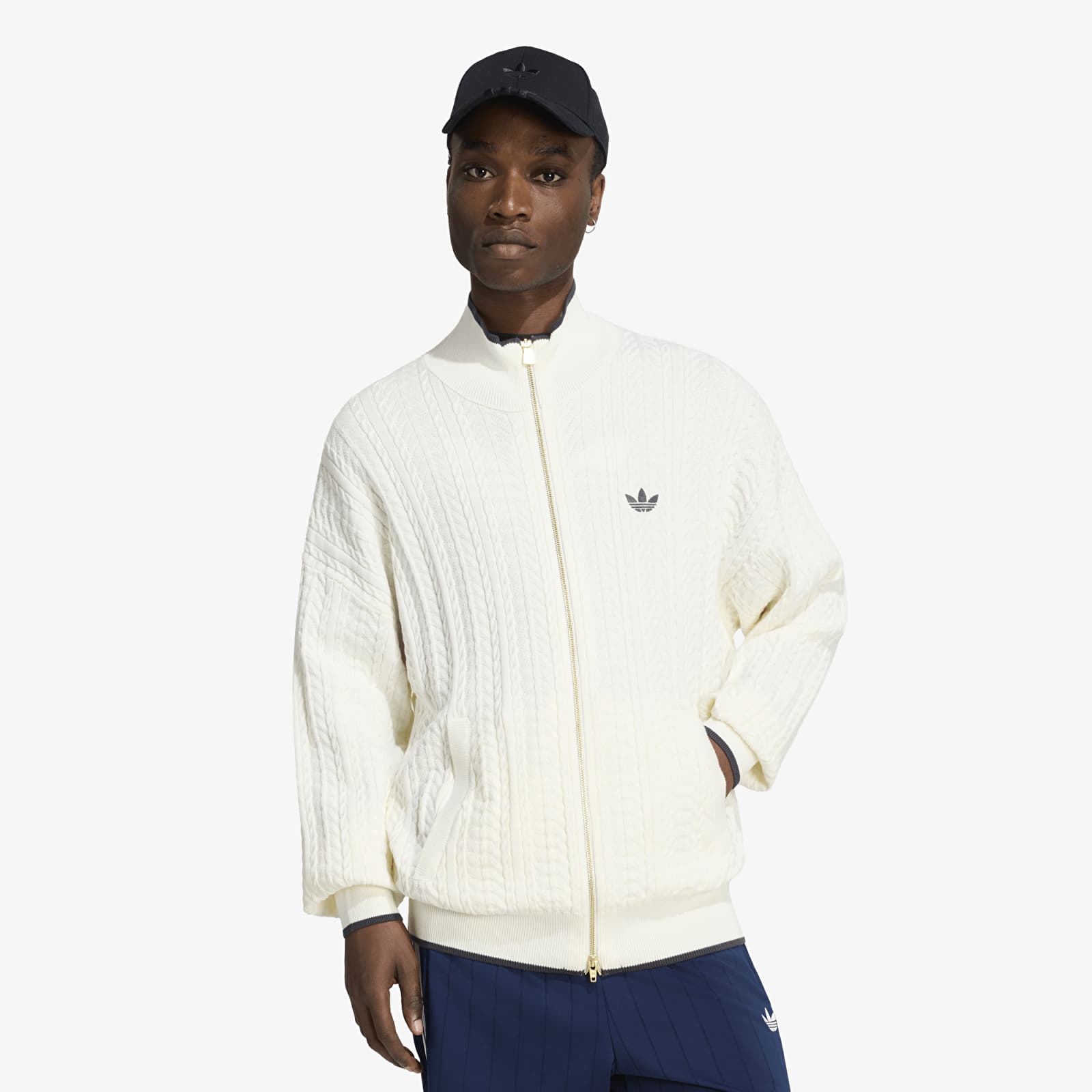 Cardigany adidas Firebird Cable Knit Track Top Cloud White