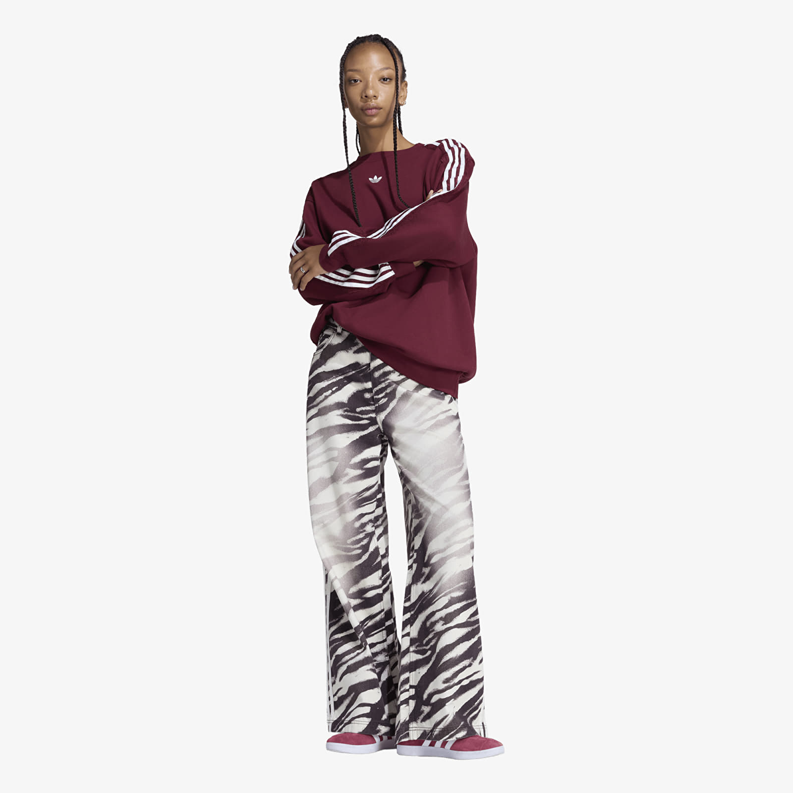Džínsy adidas Adilenium Season 6 Zebra Print Wide Leg Denim Pants Aurora Coffee