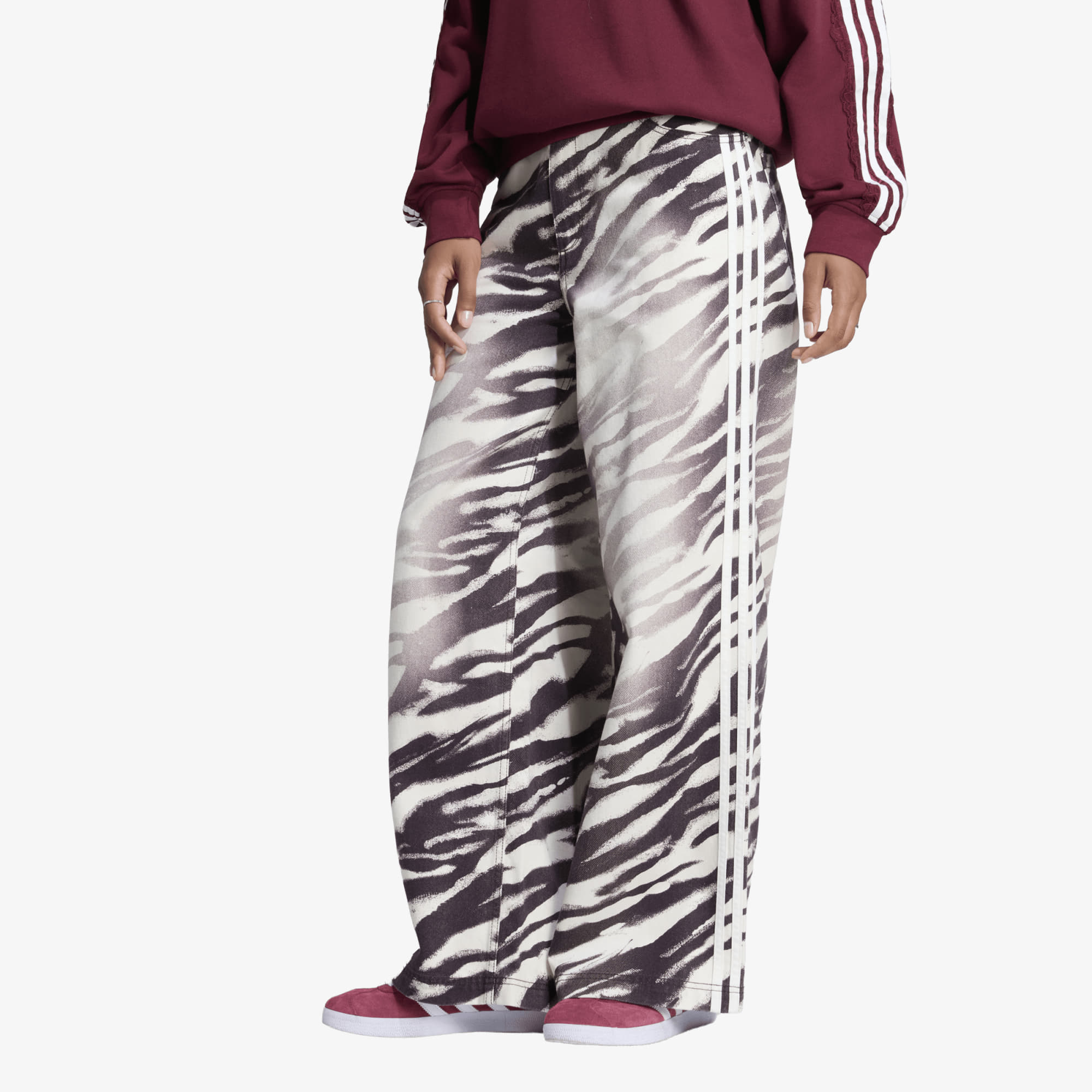 Blugi adidas Adilenium Season 6 Zebra Print Wide Leg Denim Pants Aurora Coffee 27/32
