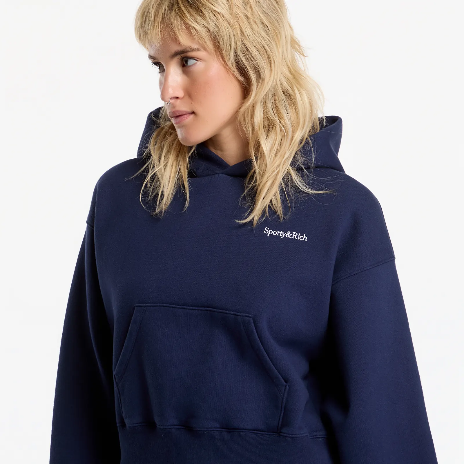 Sweatjacken und Sweatshirts Sporty & Rich Serif Logo Embroidered Cropped Hoodie Dark Navy